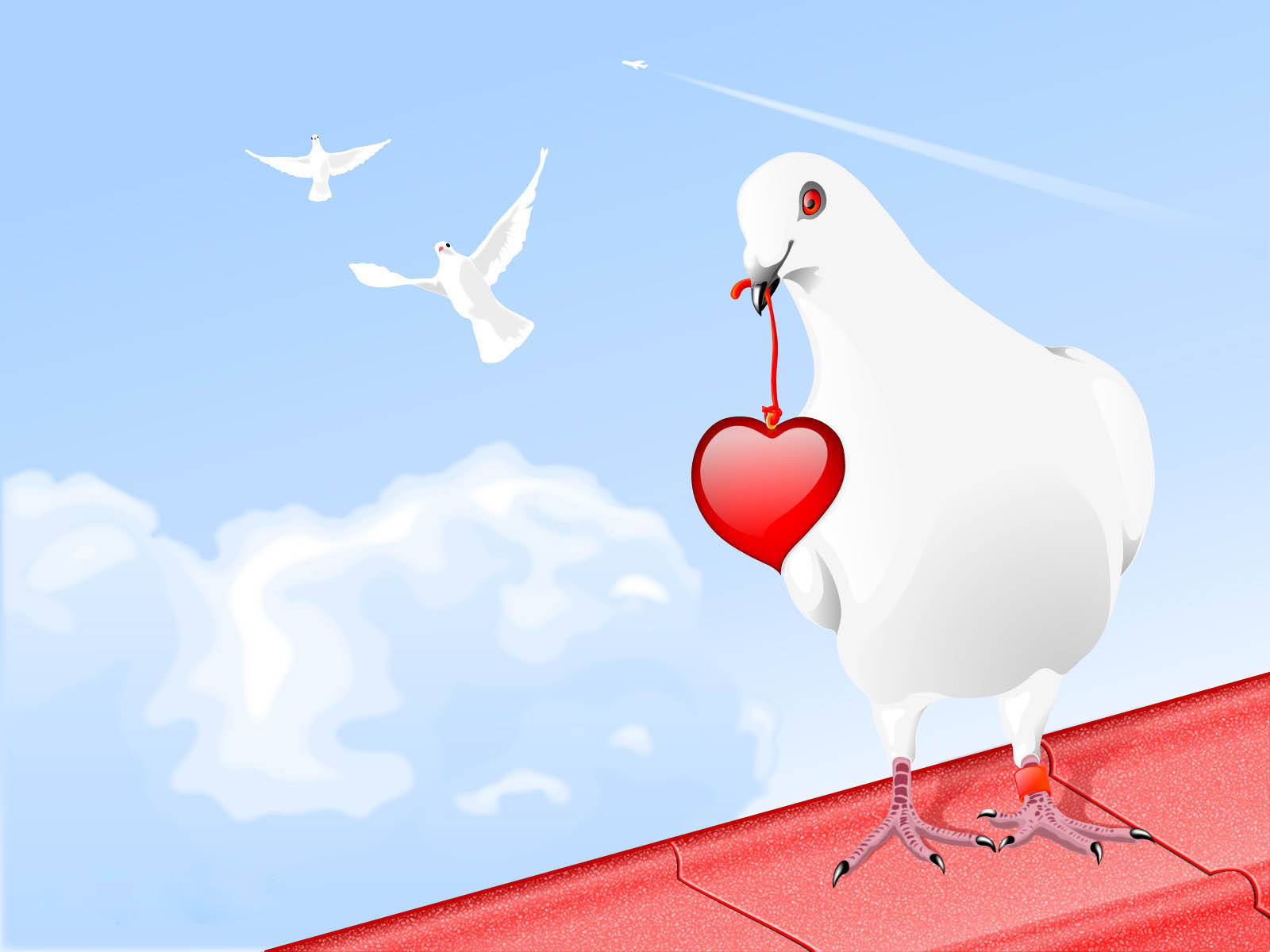 Pigeons sky, birds, pictures, hearts 8k Backgrounds