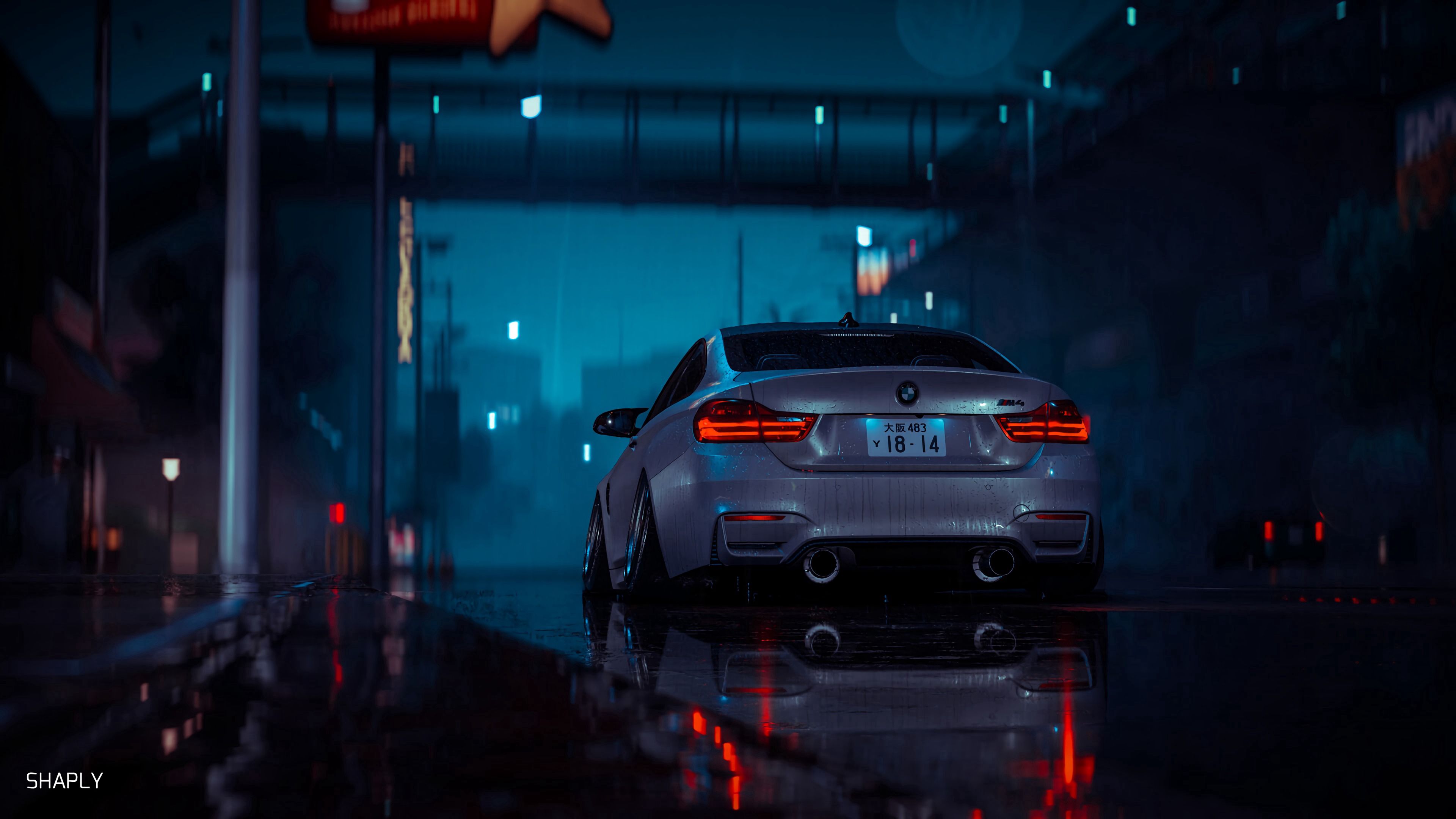 machine, cars, night, rain, wet, car, grey 4K Ultra