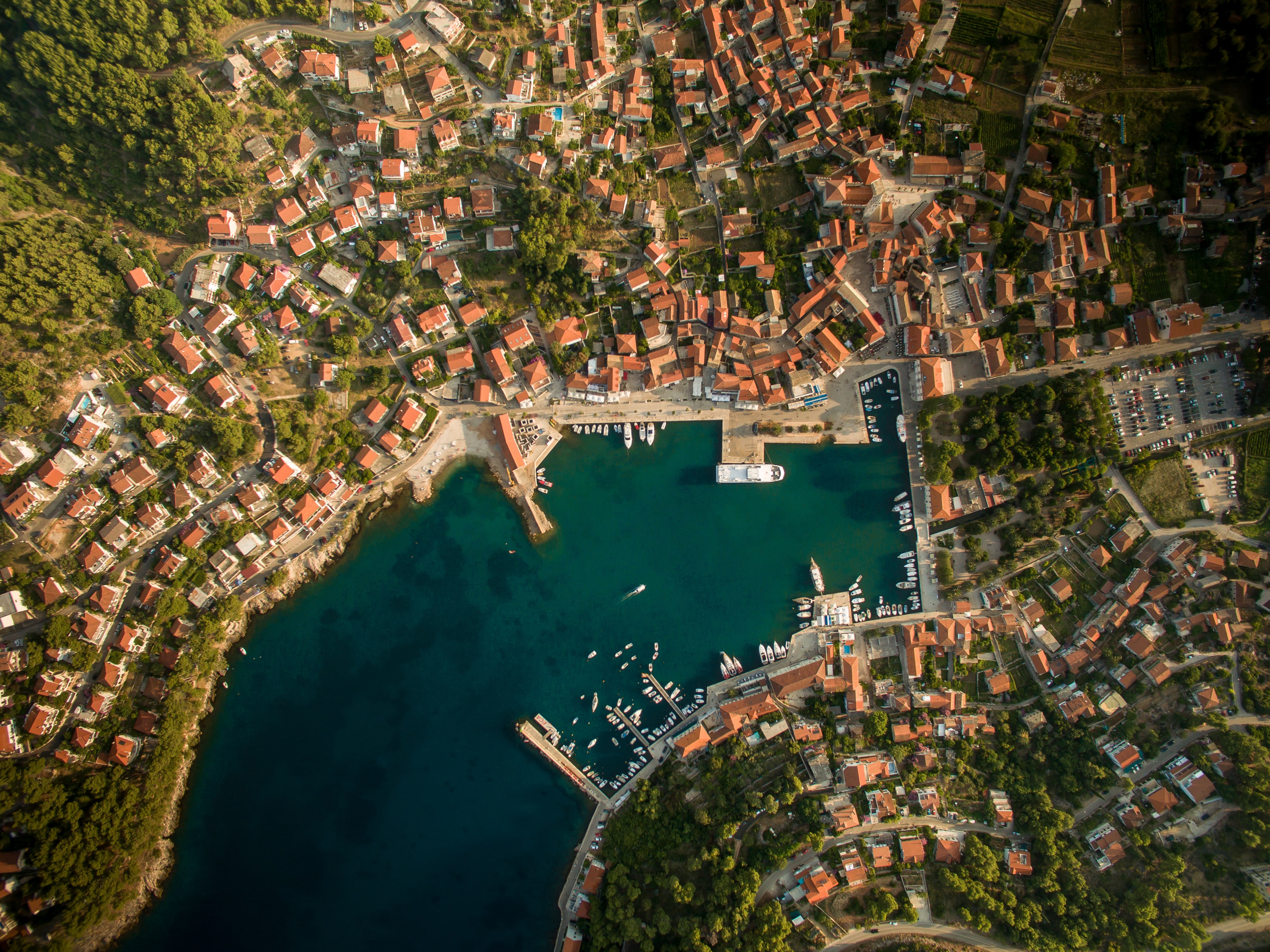 roof, coast, cities, city, view from above, port, roofs