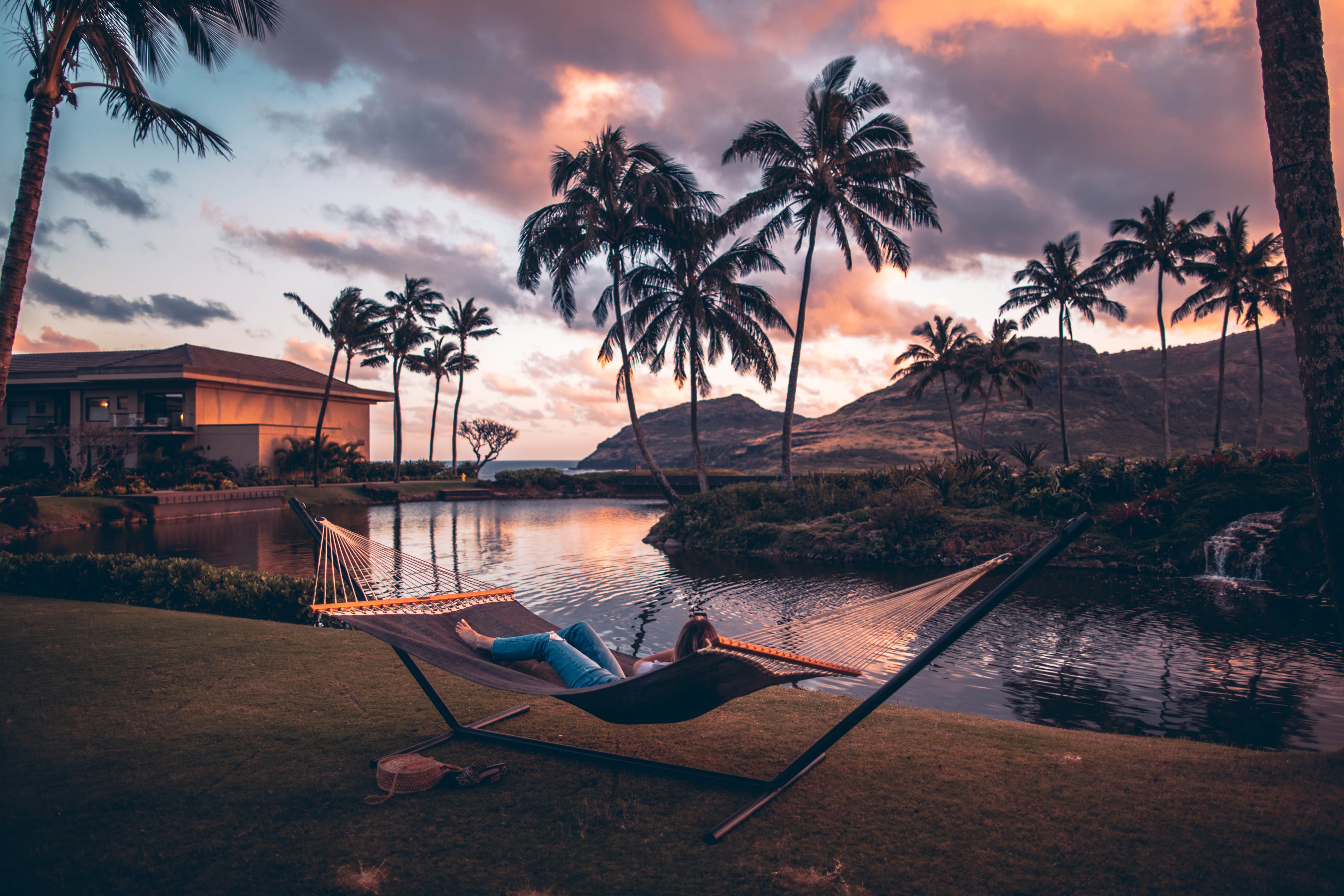 palms, hammock, rest, nature Vertical Wallpapers