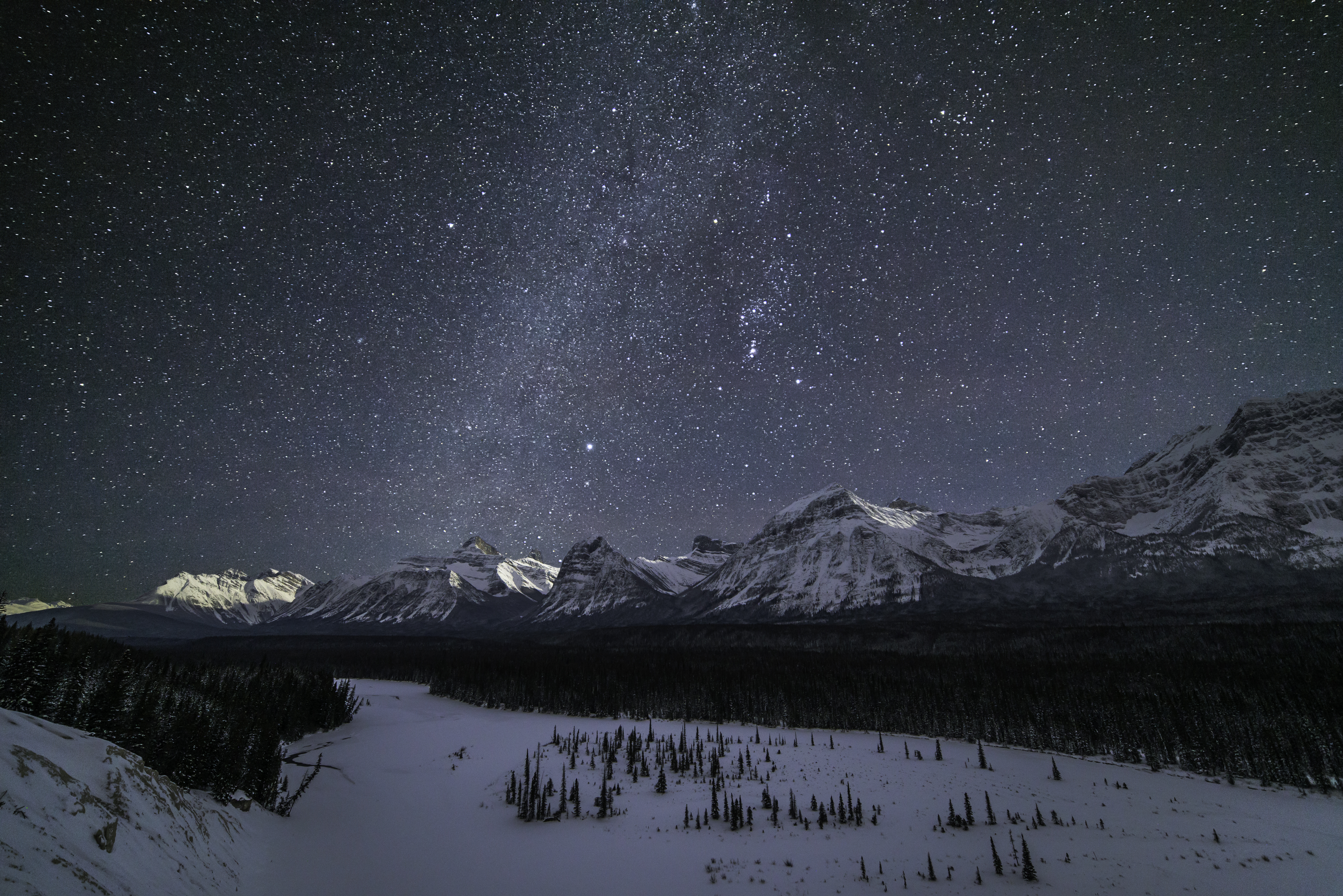 Download mobile wallpaper Snow, Winter, Nature, Mountains, Stars, Night for free.