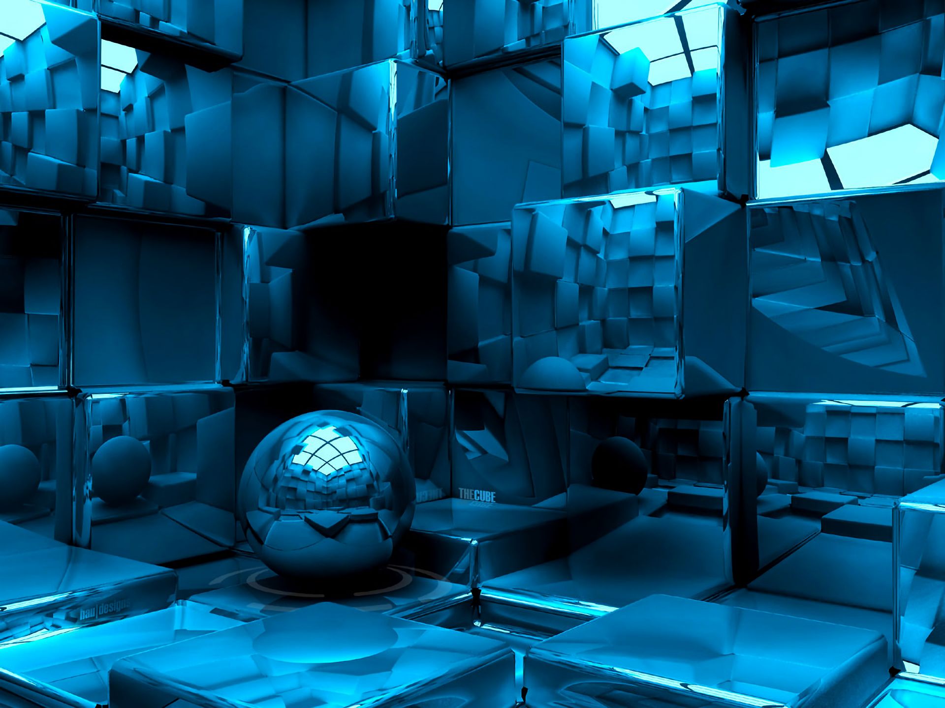 abstract, sphere, cube, blue 2160p