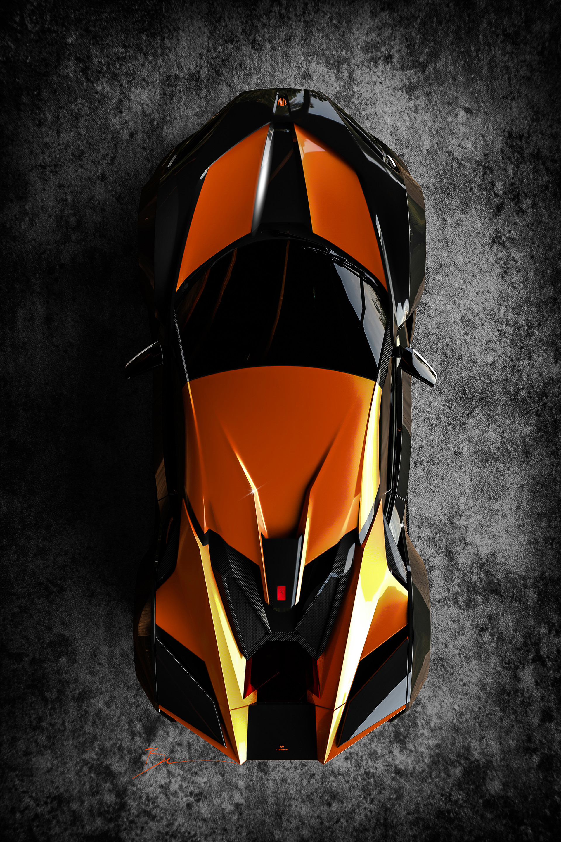car, sports, cars, black, orange, view from above, machine, sports car wallpaper for mobile