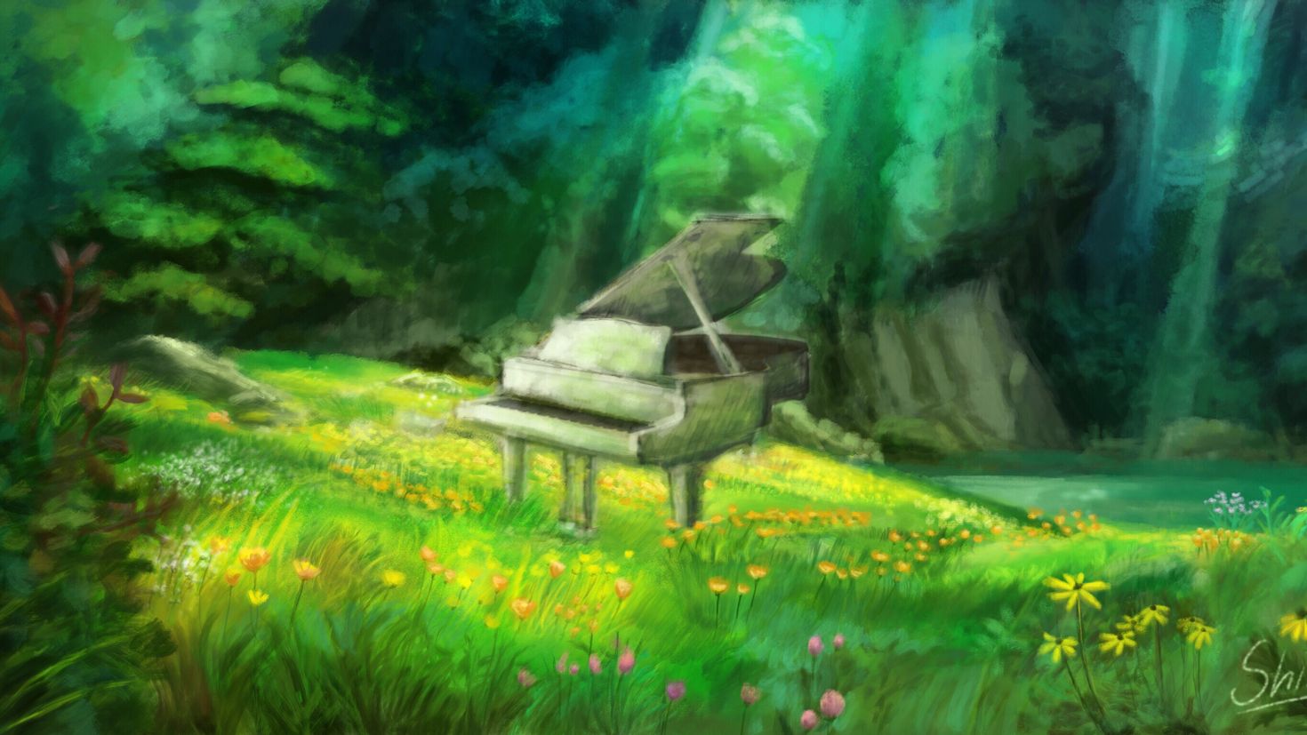 Пианино в лесу фон