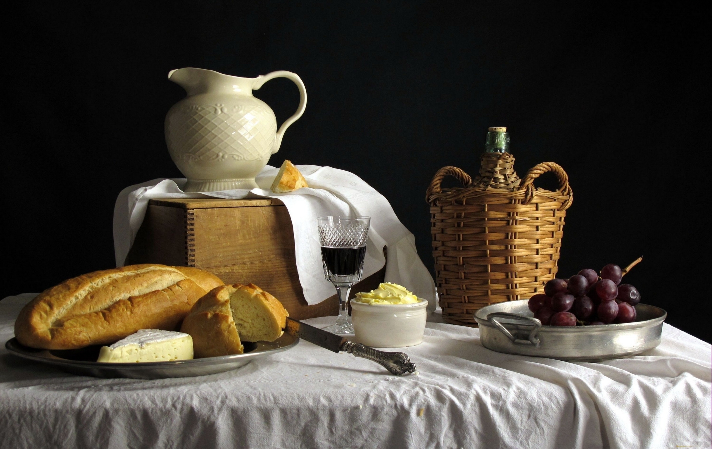 table, food, grapes, bread Free HD pic