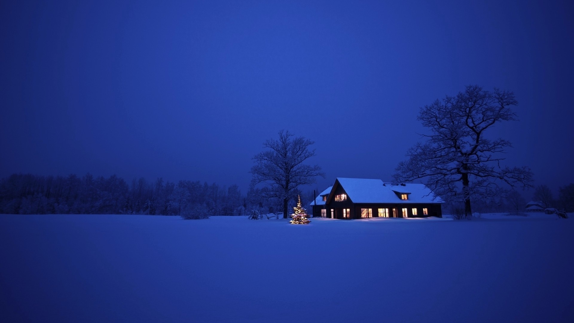 snow, christmas, xmas, new year, landscape, holidays, winter, houses, blue HD wallpaper