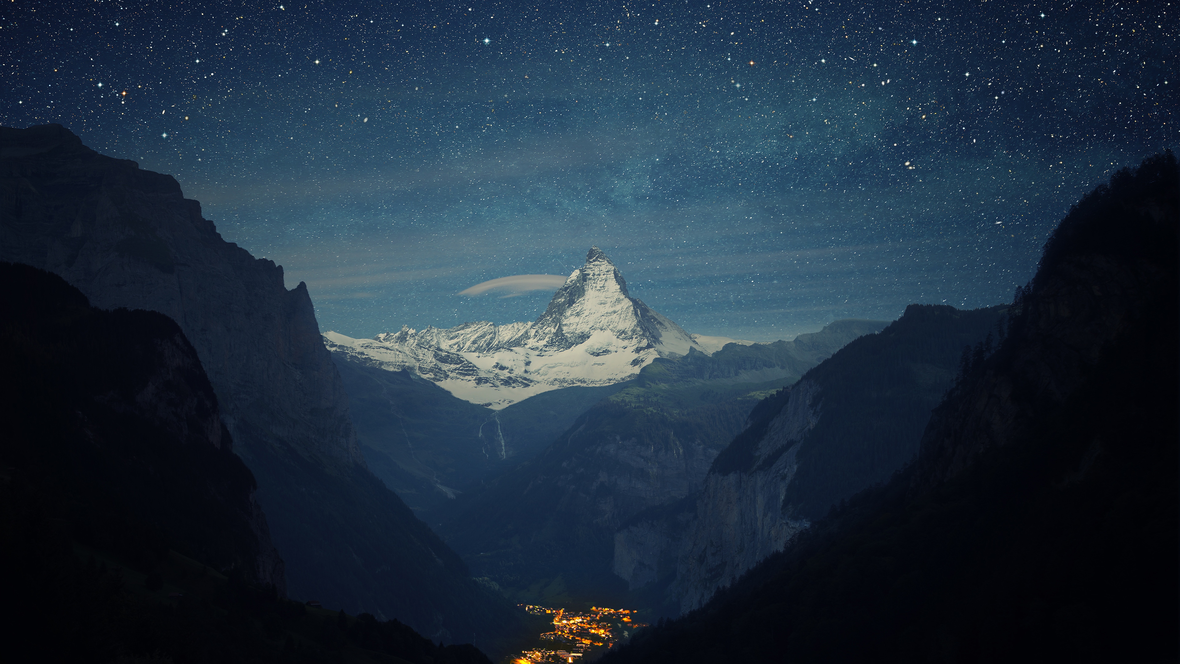 HD desktop wallpaper: Mountain, Peak, Starry Sky, Earth, Switzerland,  Matterhorn download free picture #1493907