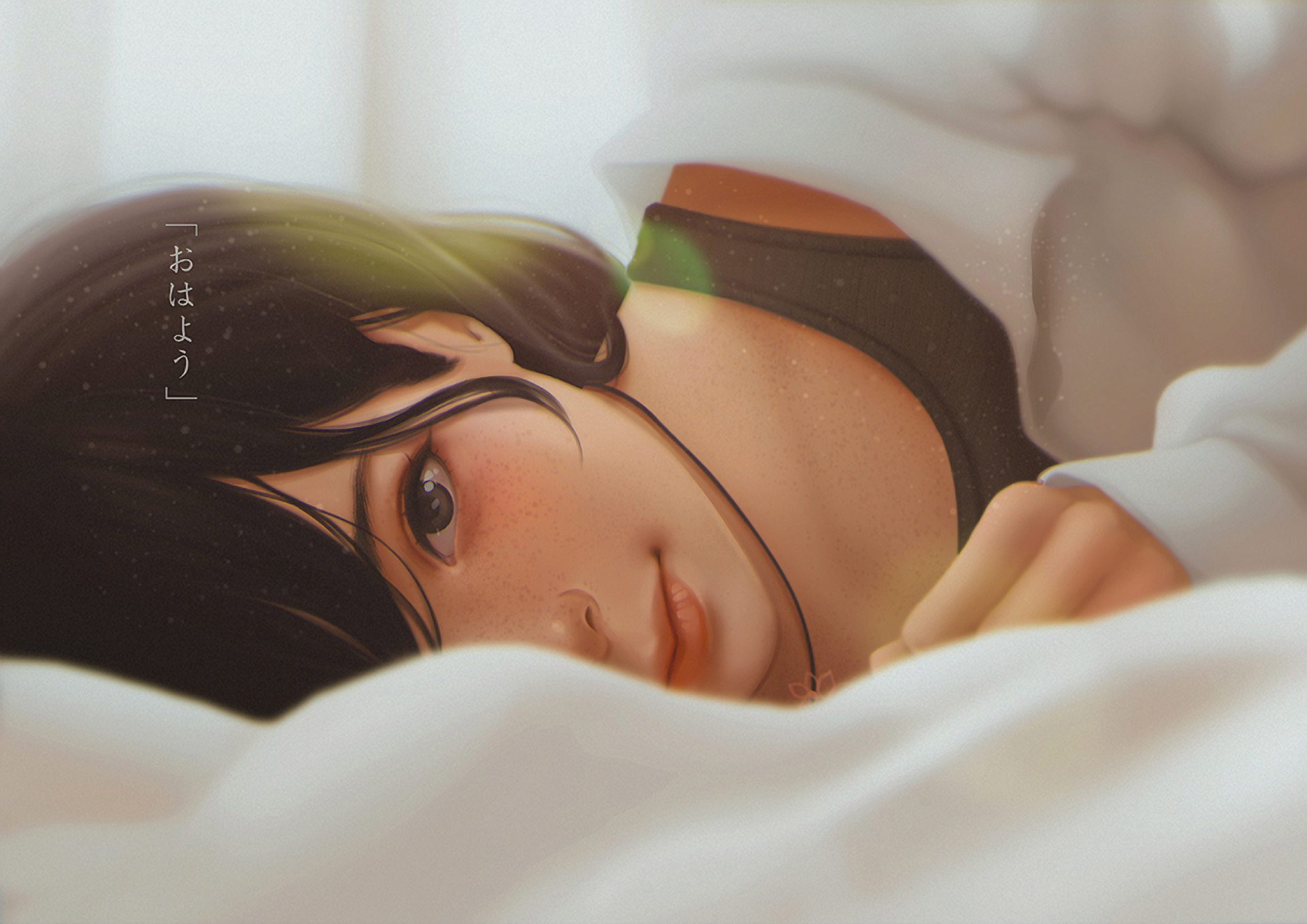 Девушка лежит на кровати арт