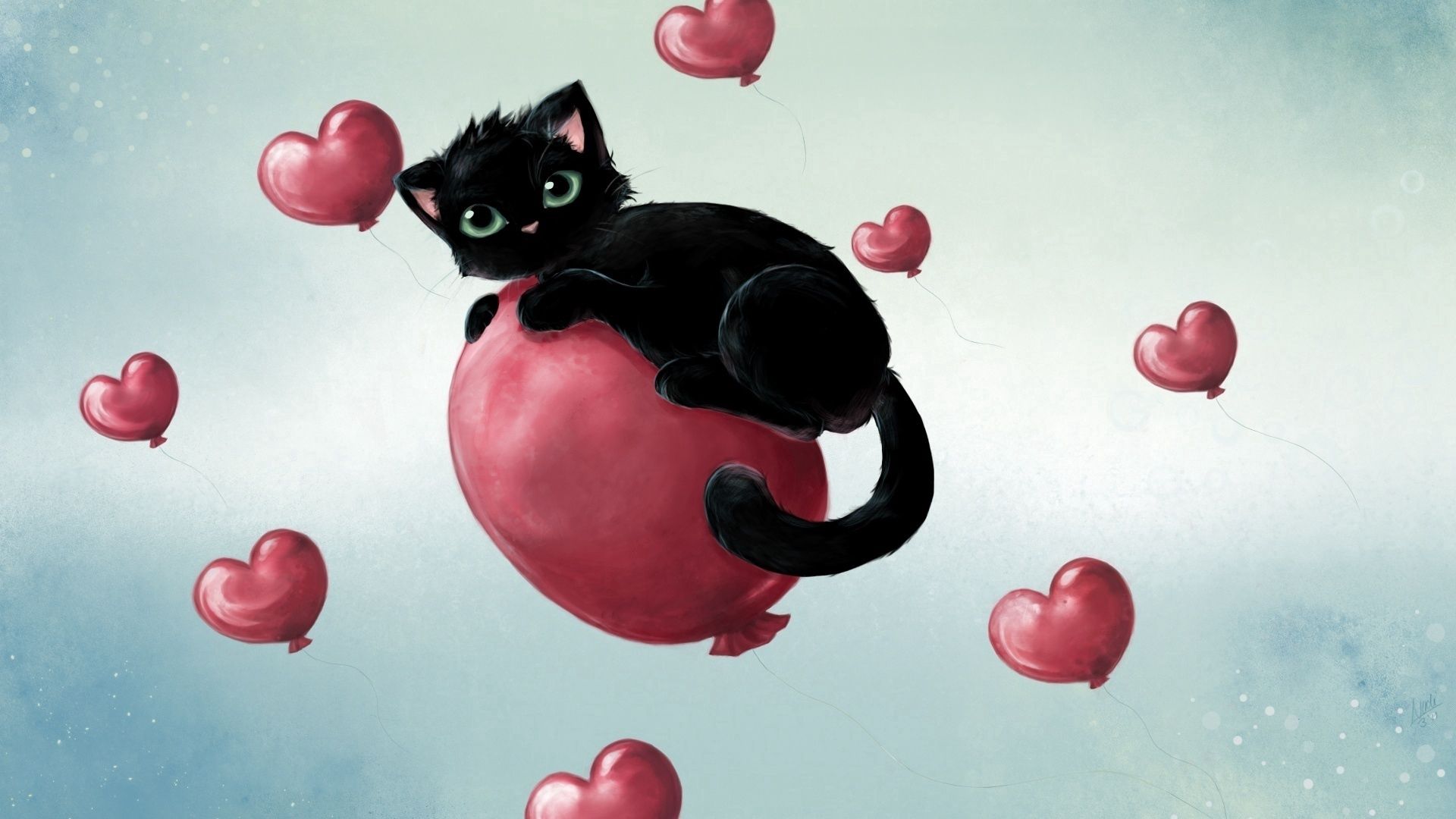 Laden Sie das Liebe, Der Kater, Katze, Bild, Zeichnung, Flug, Ball-Bild kostenlos auf Ihren PC-Desktop herunter