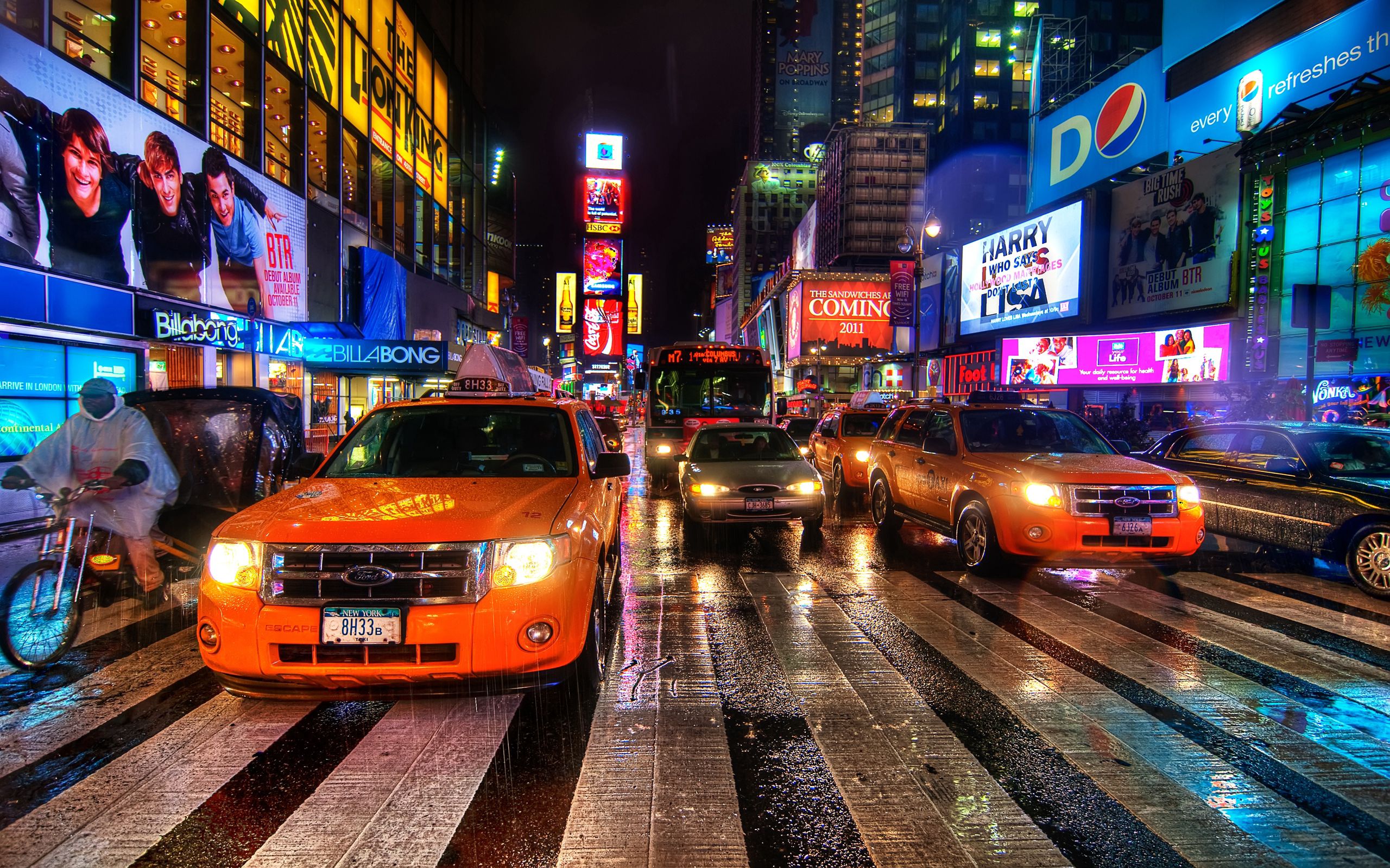 cities, night, taxi, new york, crosswalk, pedestrian crossing