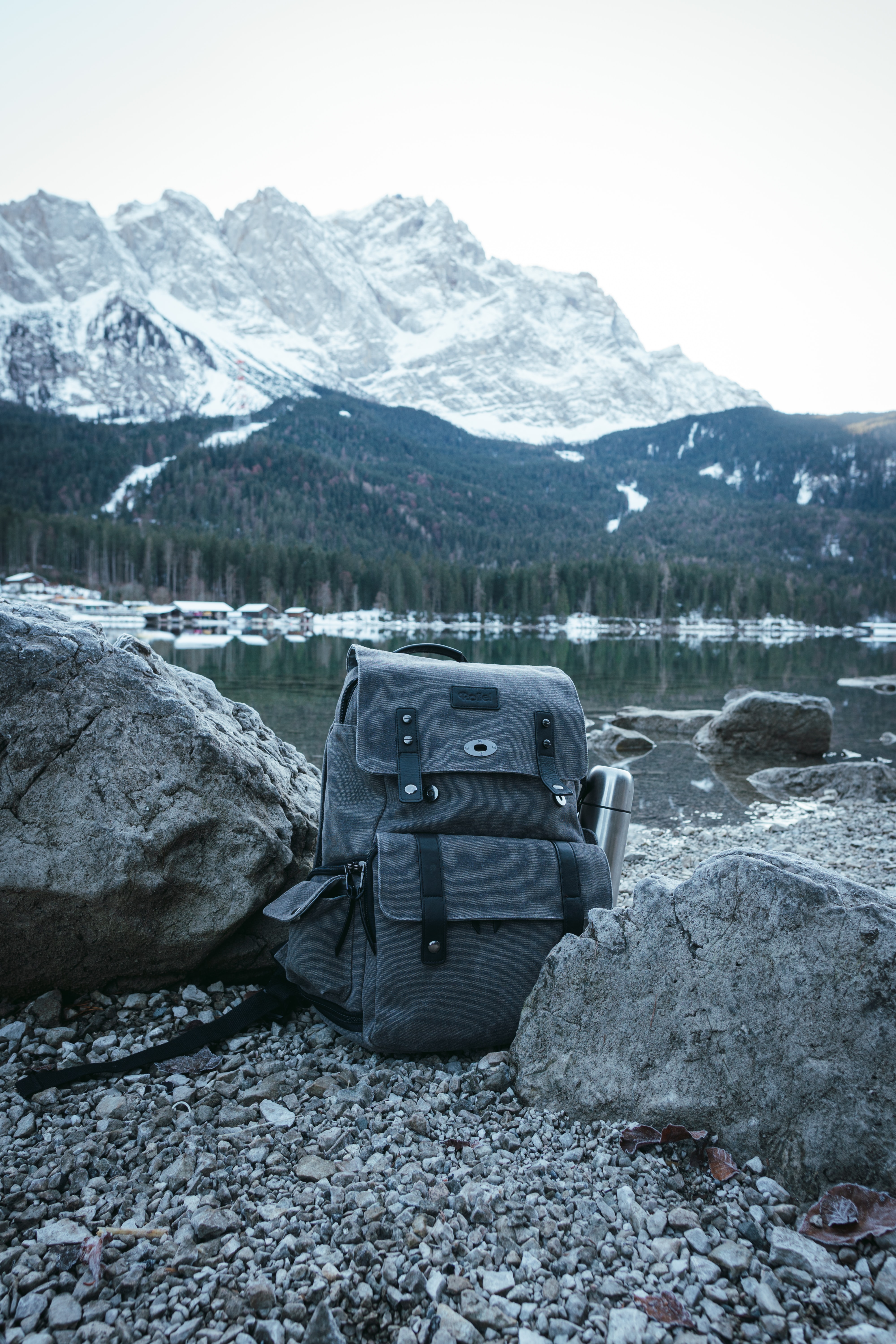 nature, mountain, backpack, bank Widescreen Wallpaper