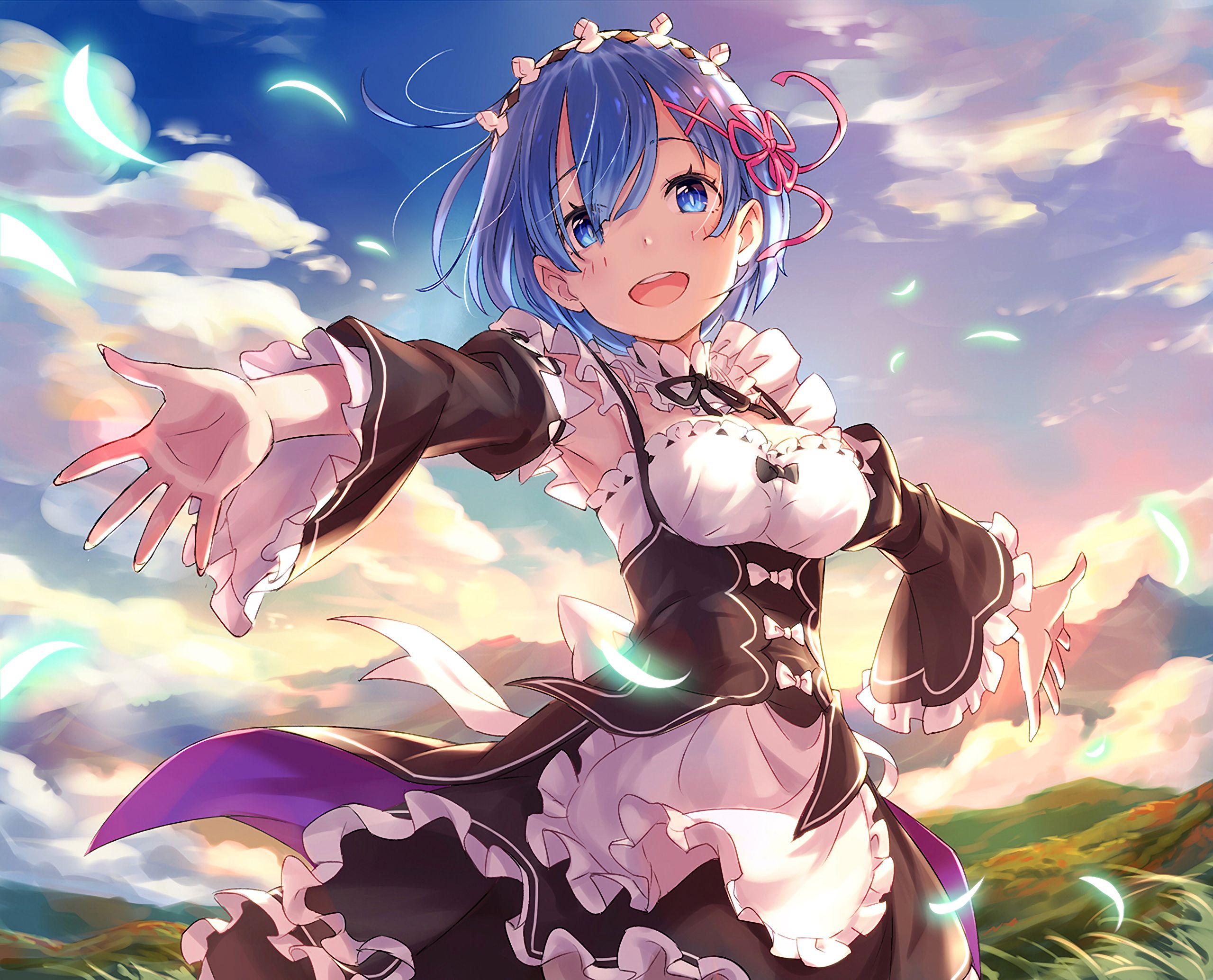 re:zero starting life in another world, rem (re:zero), short hair, anime, maid, blue eyes, blue hair 4K