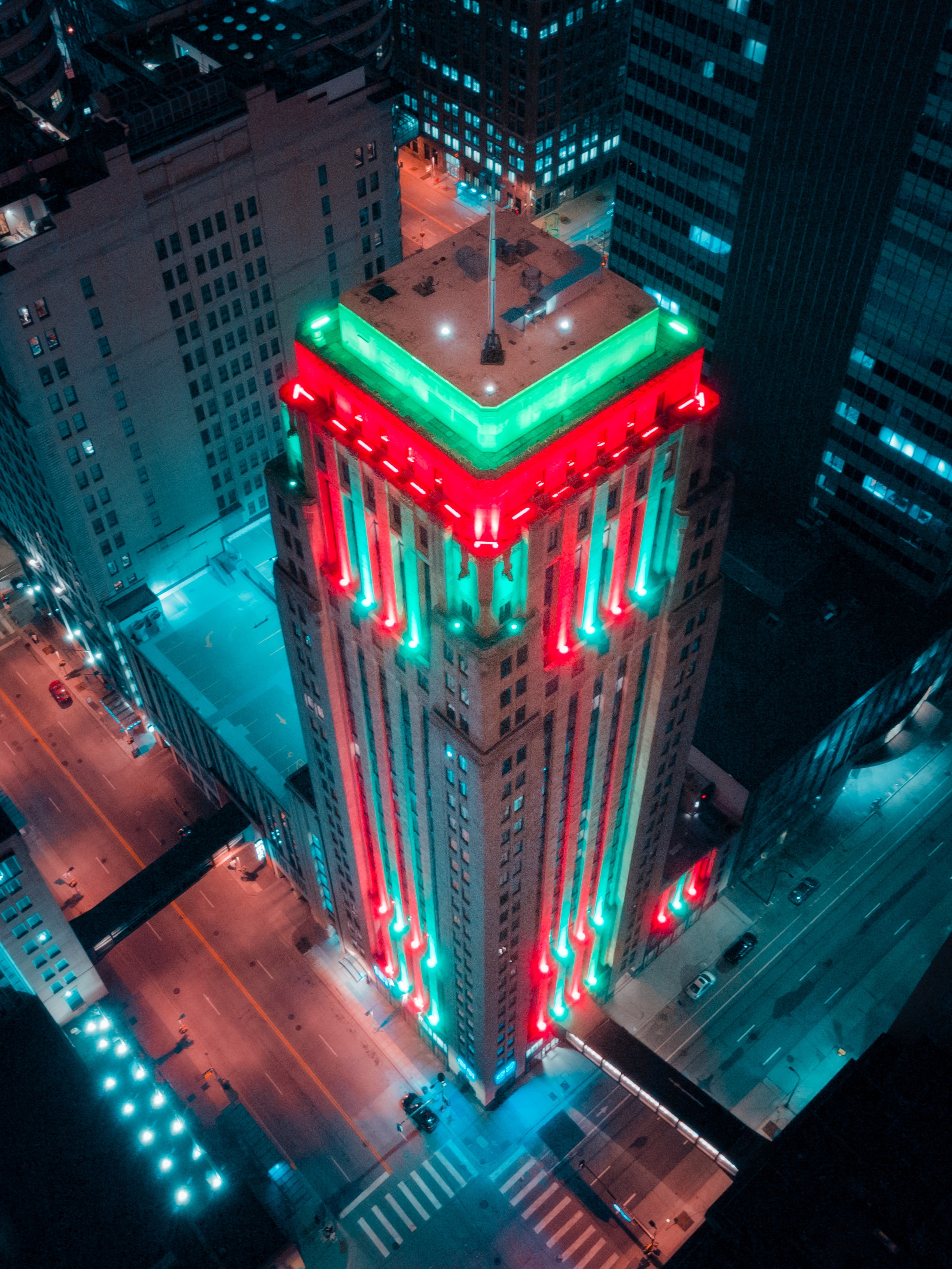 building, cities, city, view from above, multicolored, motley, backlight, illumination 1080p