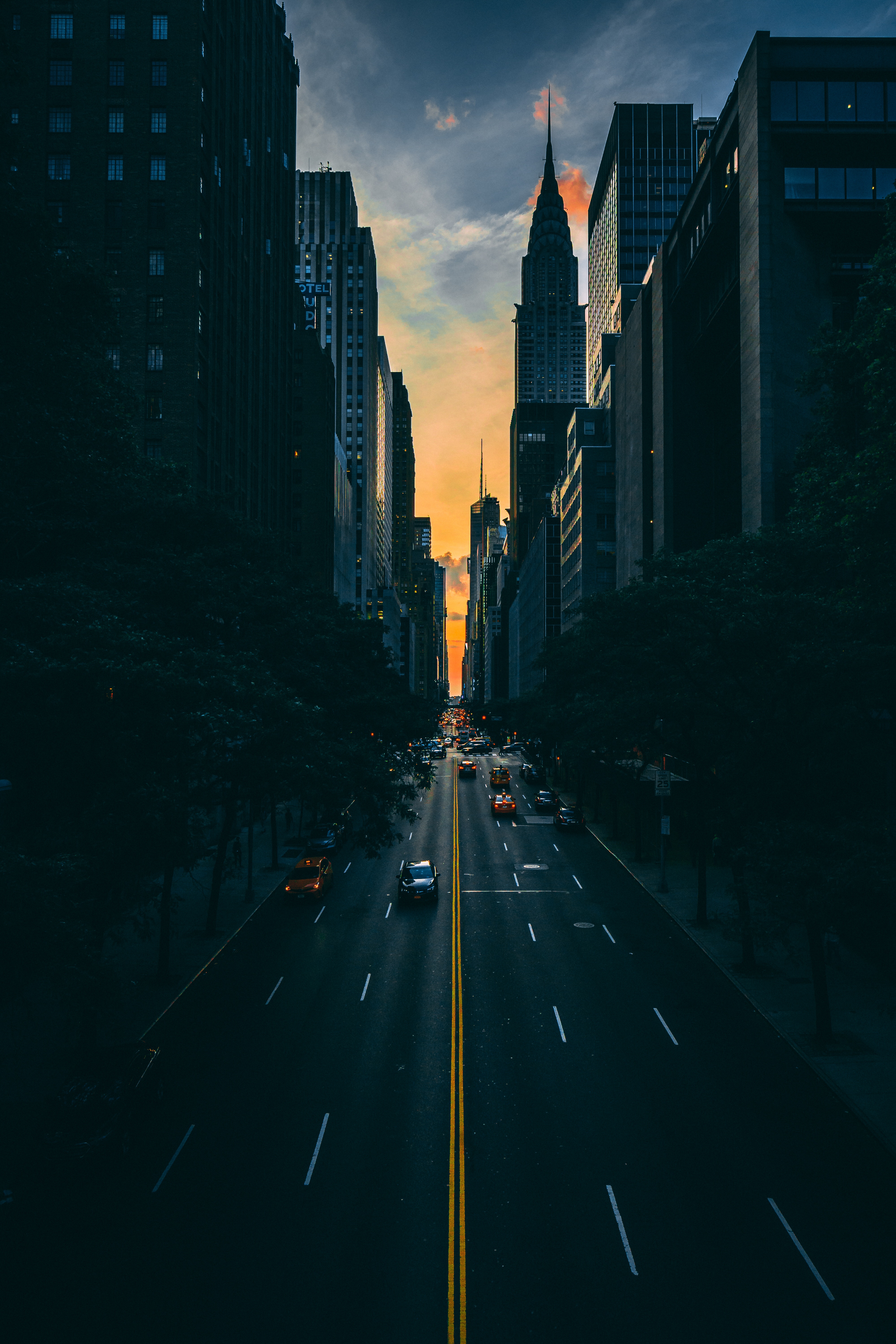 cities, road, traffic, movement, skyscrapers, new york, manhattan phone background