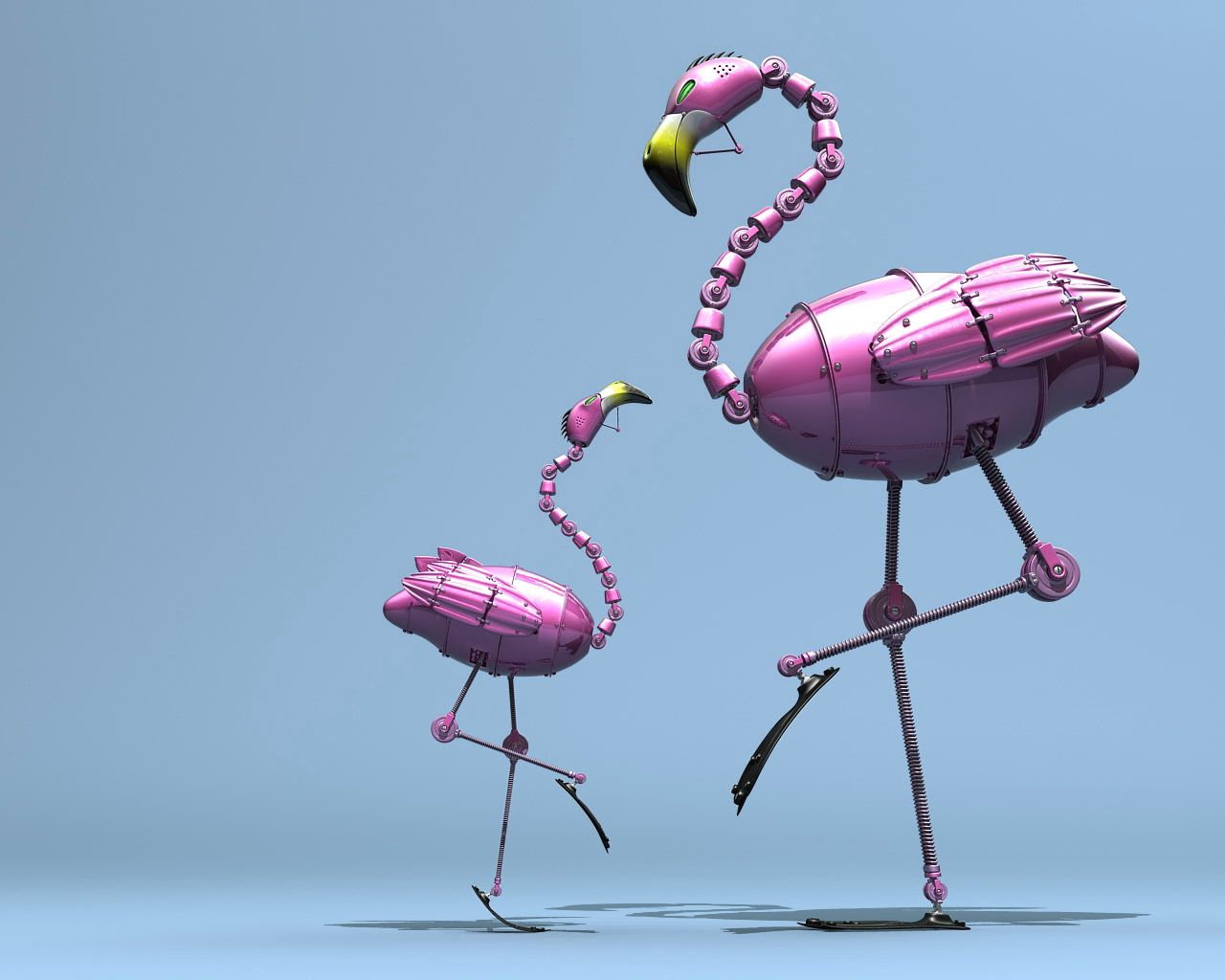 153472 free wallpaper 1125x2436 for phone, download images flamingo, robot, pink, figurines 1125x2436 for mobile