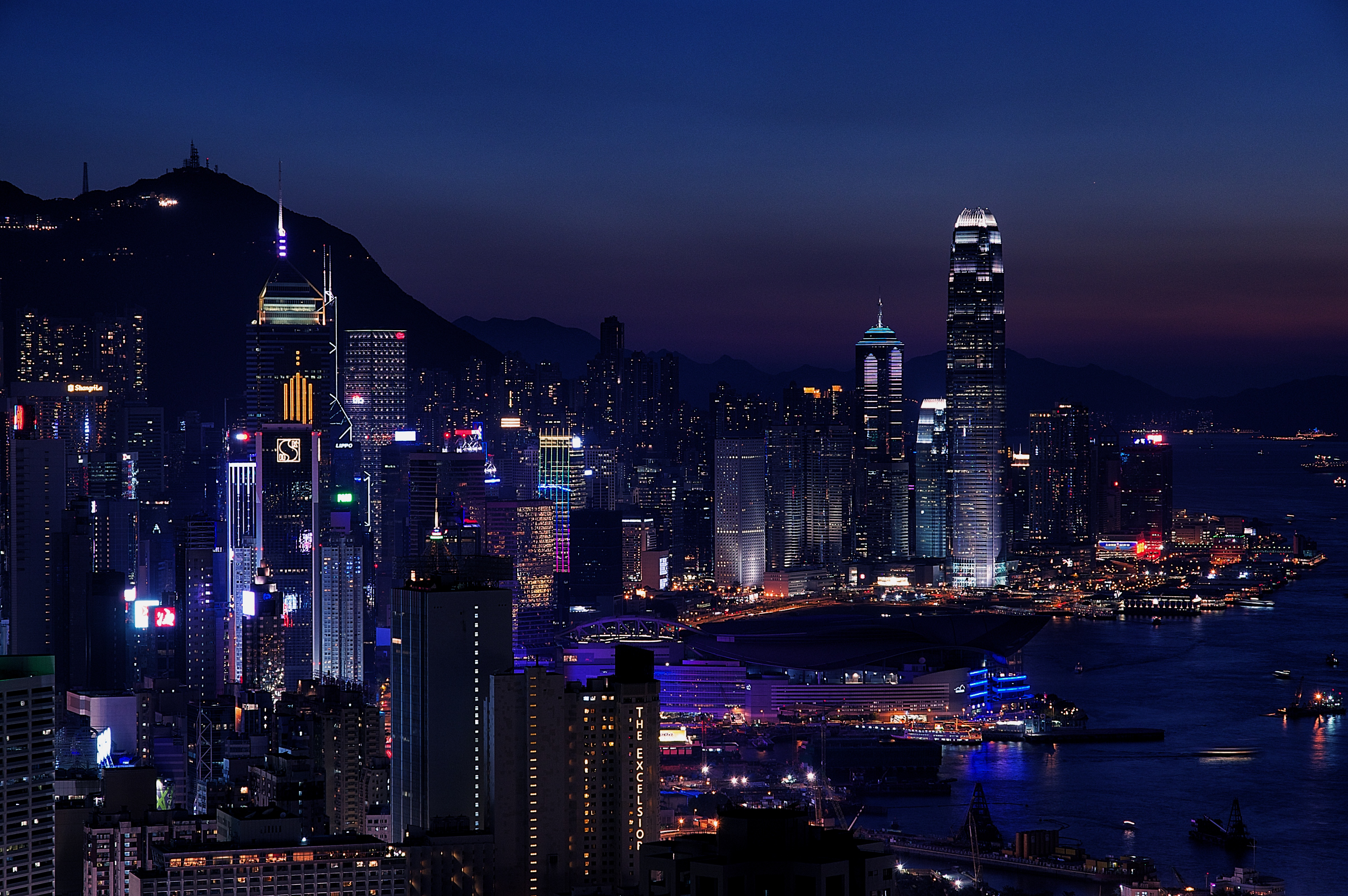 hong kong, megalopolis, skyscrapers, cities, night city, city lights, megapolis, hong kong s.a.r
