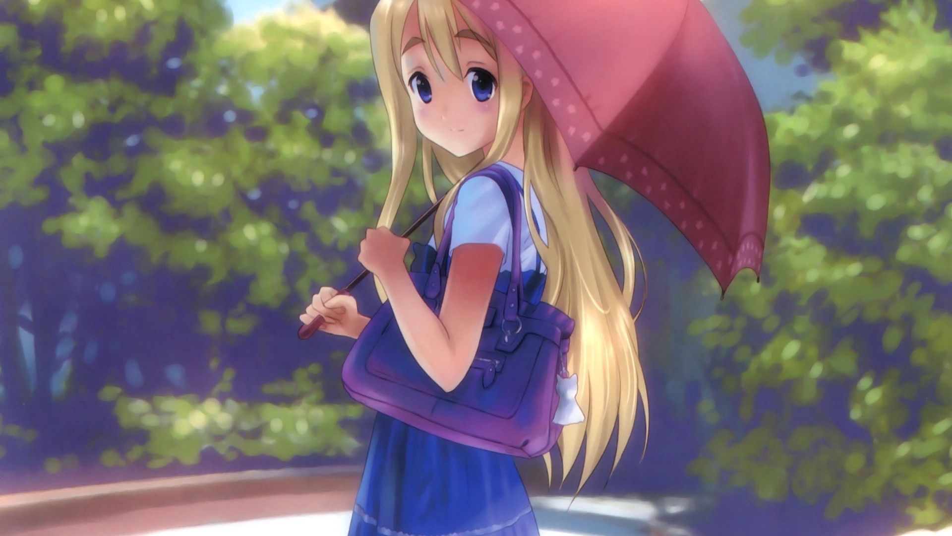 Handy-Wallpaper Anime, Mädchen, Regenschirm, Blond, Ziemlich kostenlos herunterladen.