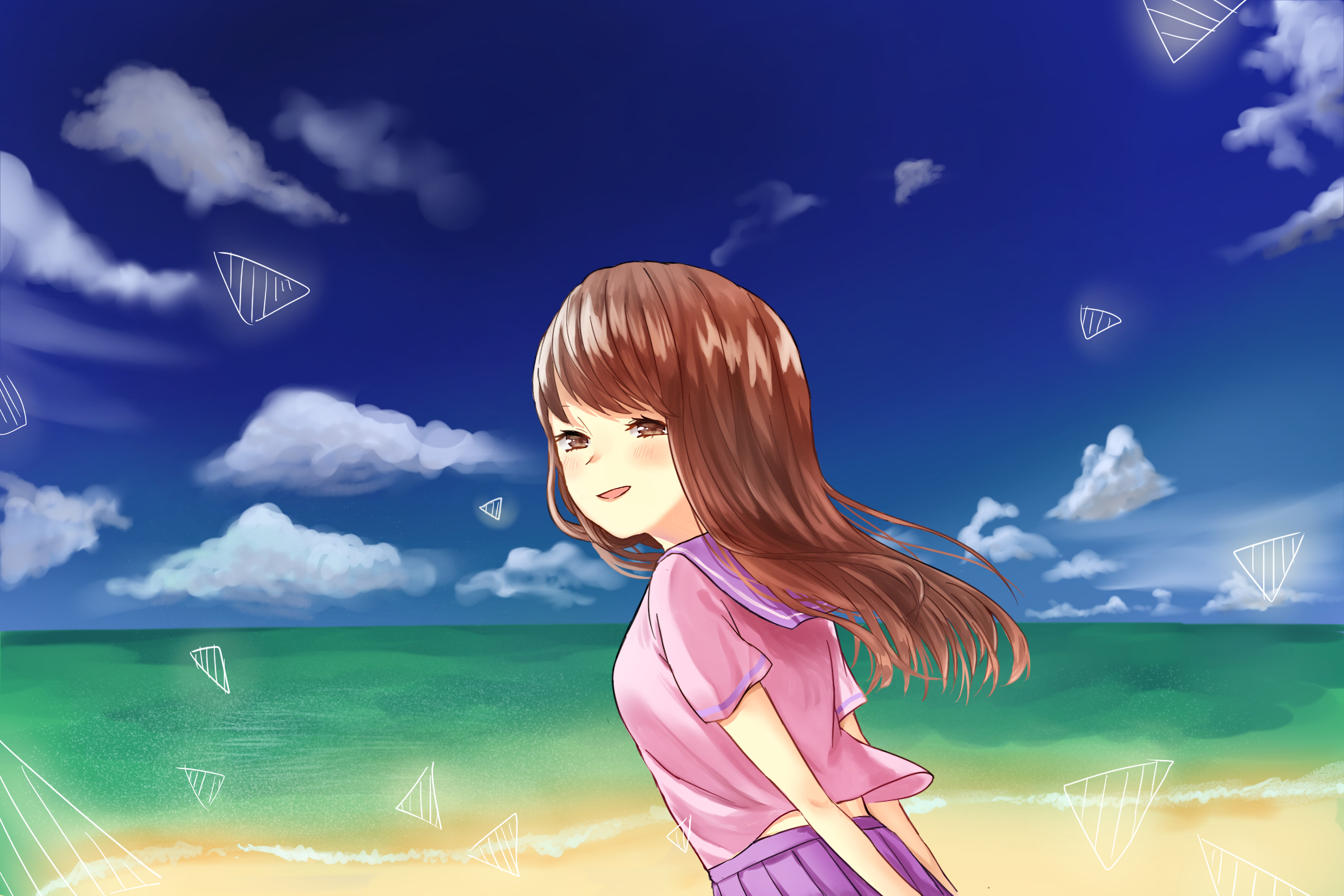Horizontal Wallpaper Anime girl, beach, opinion, sea
