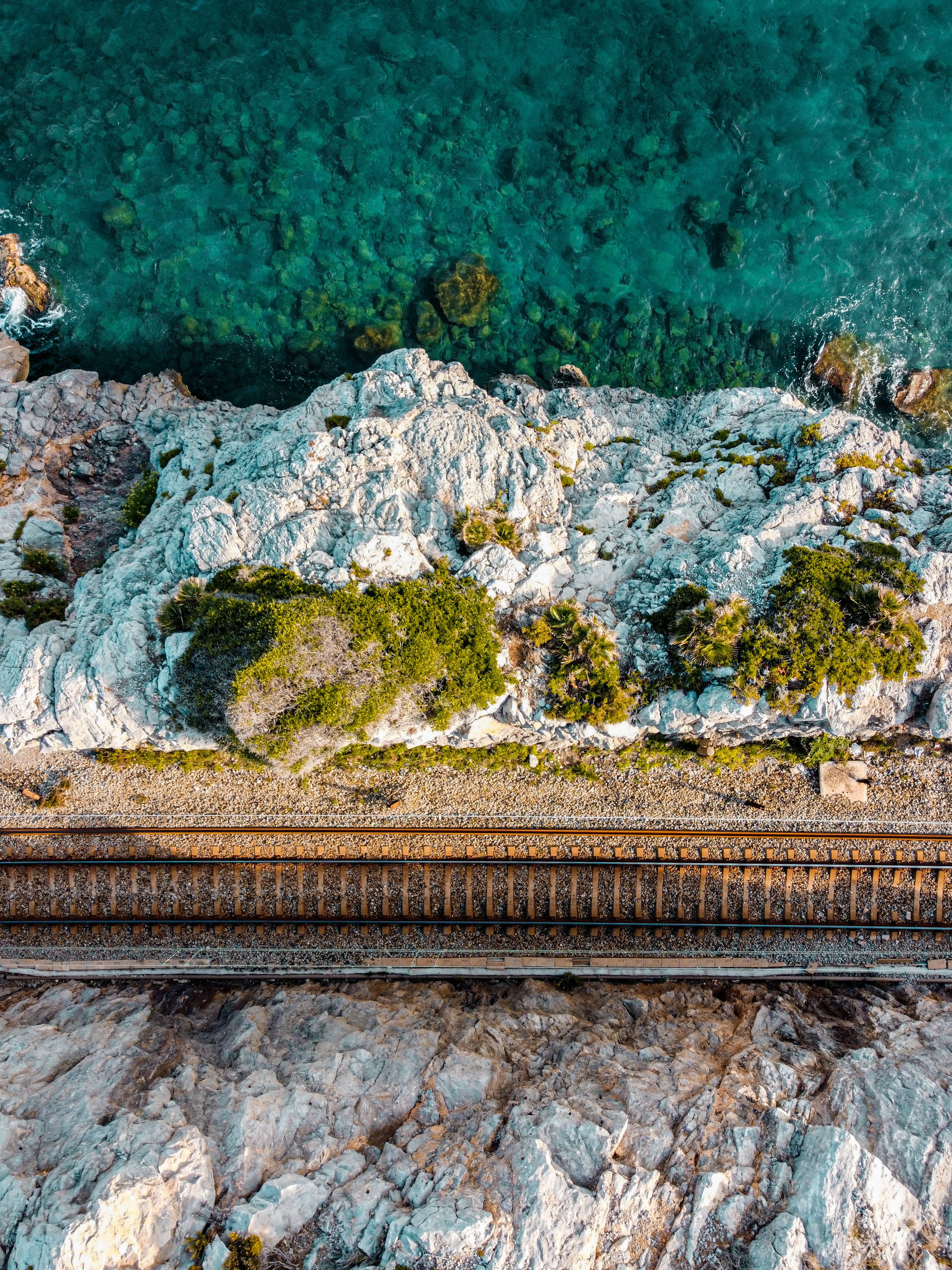 railway, nature, sea, view from above, coast