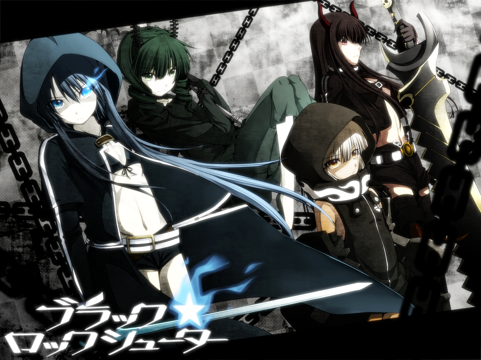 anime, black rock shooter, black gold saw, chain, dead master (black rock shooter), strength (black rock shooter), weapon wallpapers for tablet