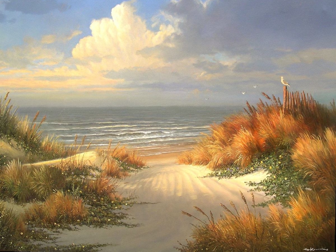 landscape, sea, beach, paintings 8K