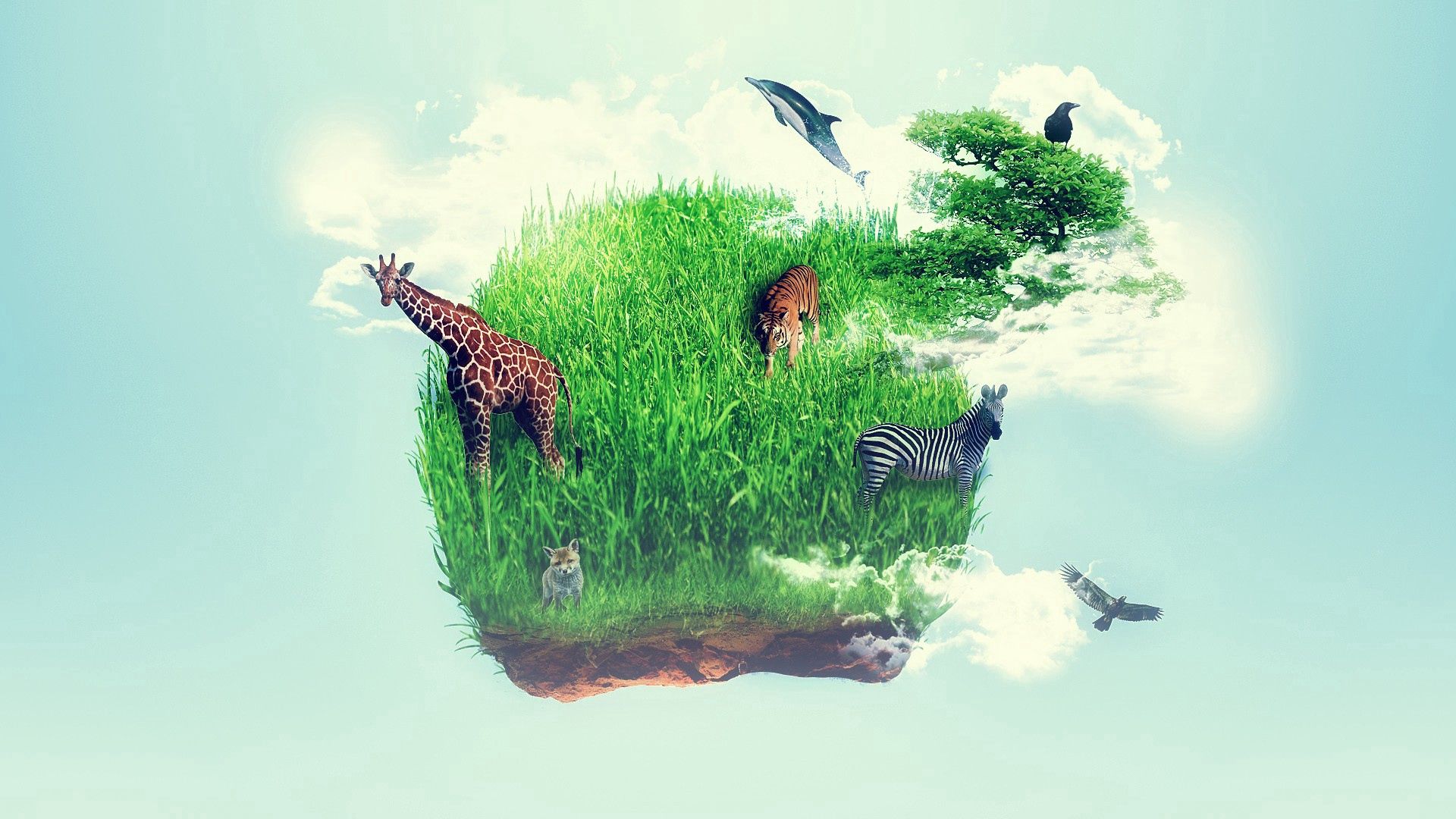 Laden Sie das Tiere, Abstrakt, Grass, Die Insel, Insel, Phantasie, Giraffe-Bild kostenlos auf Ihren PC-Desktop herunter