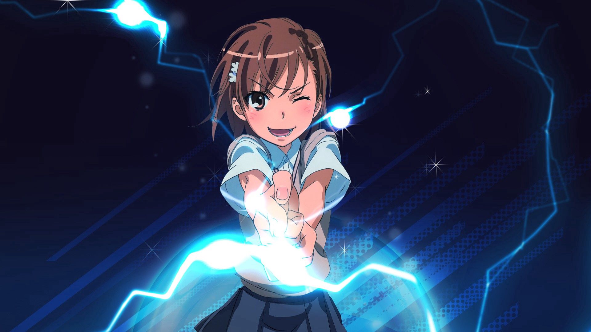 Laden Sie das Anime, Mädchen, Blitz, Brünette, Erfüllen, Ausfluss-Bild kostenlos auf Ihren PC-Desktop herunter