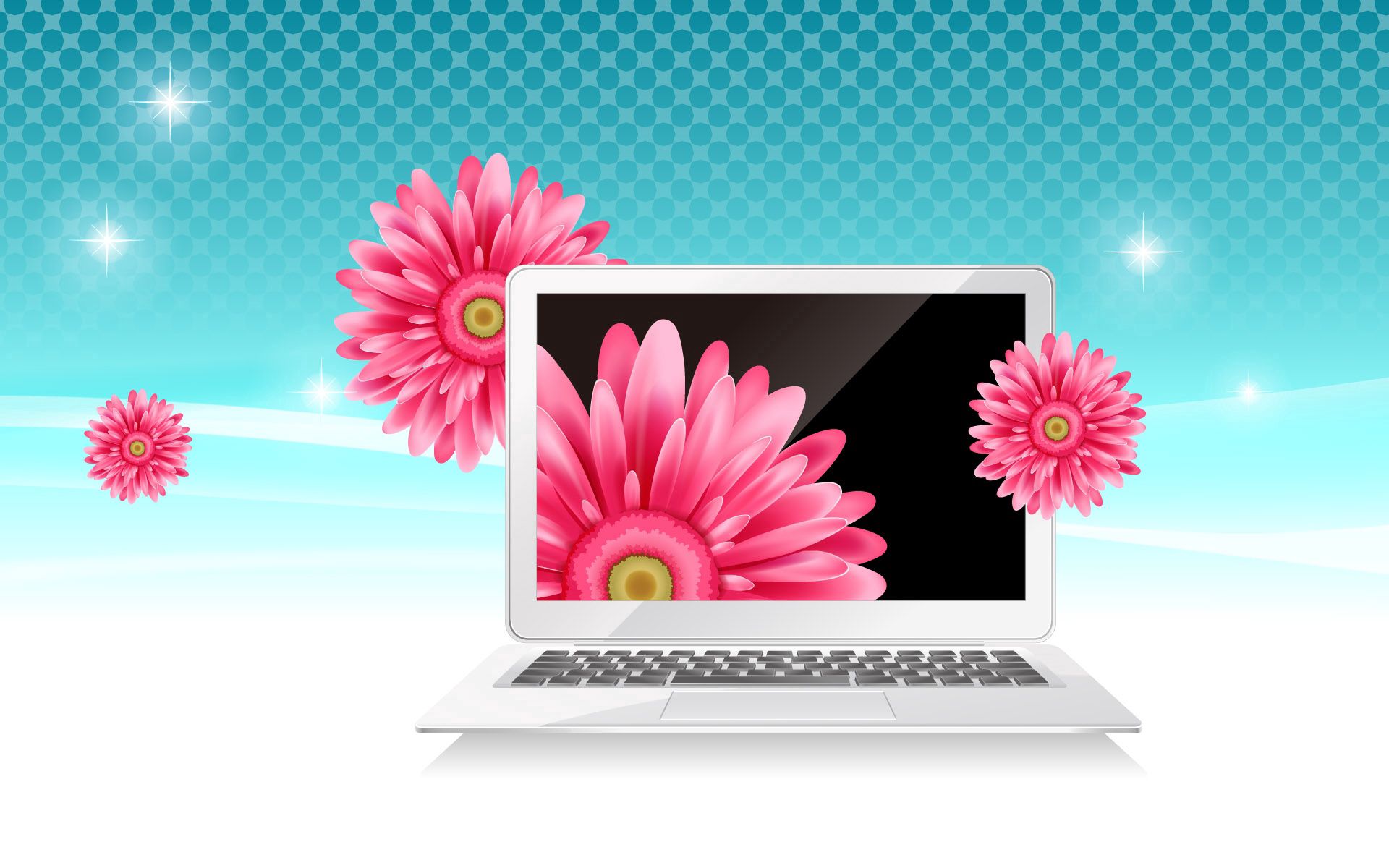 flowers, vector, picture, design, notebook, laptop, grainy