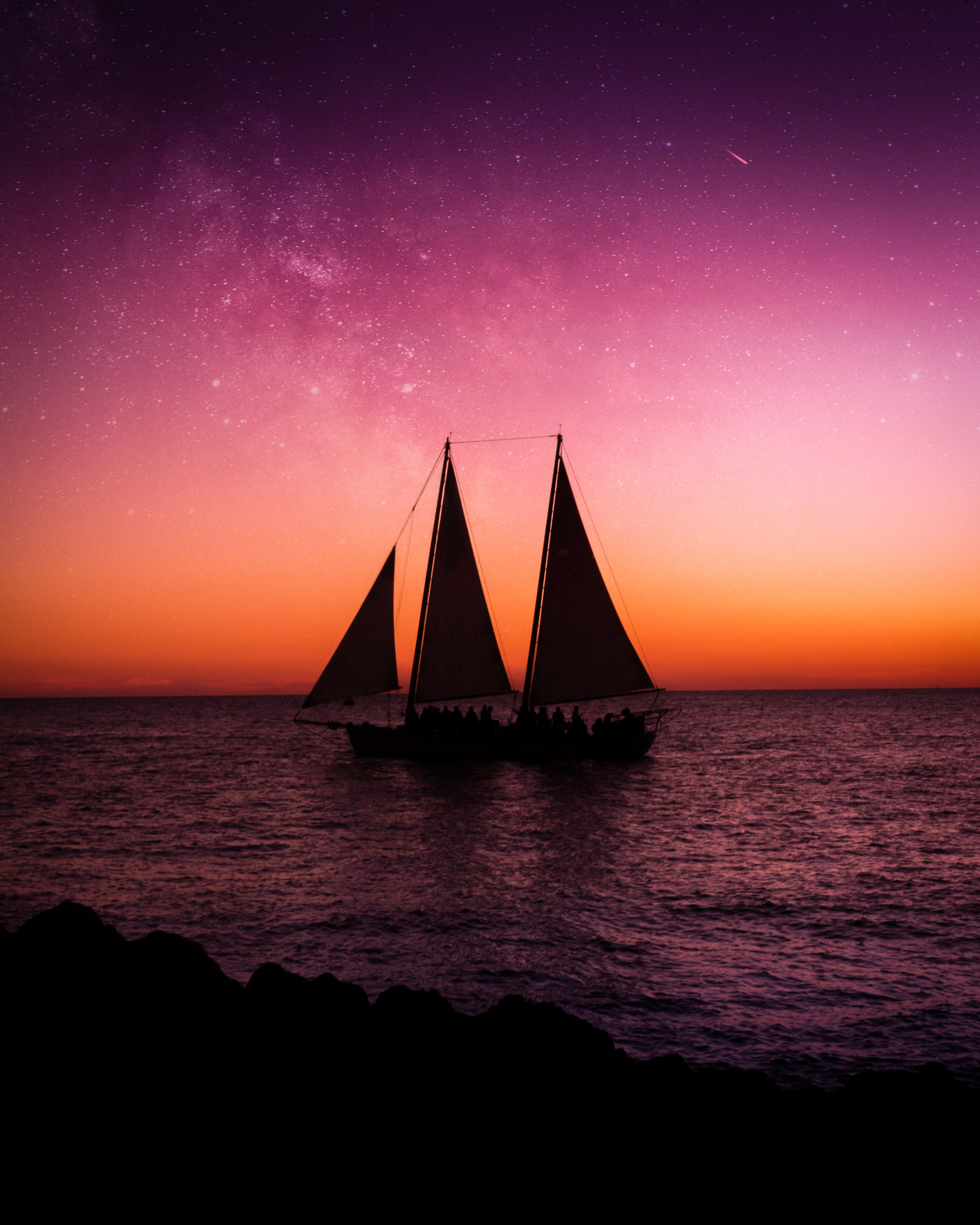 Sailboat sailfish, dusk, twilight, dark 8k Backgrounds