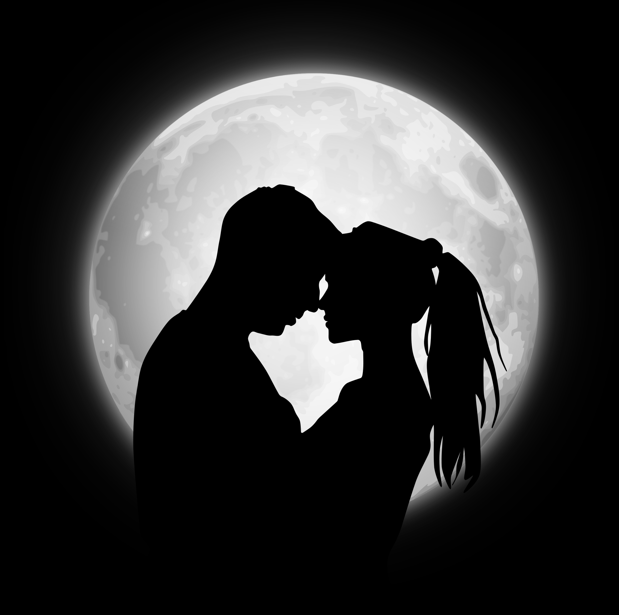 love, pair, moon, silhouettes, couple HD wallpaper