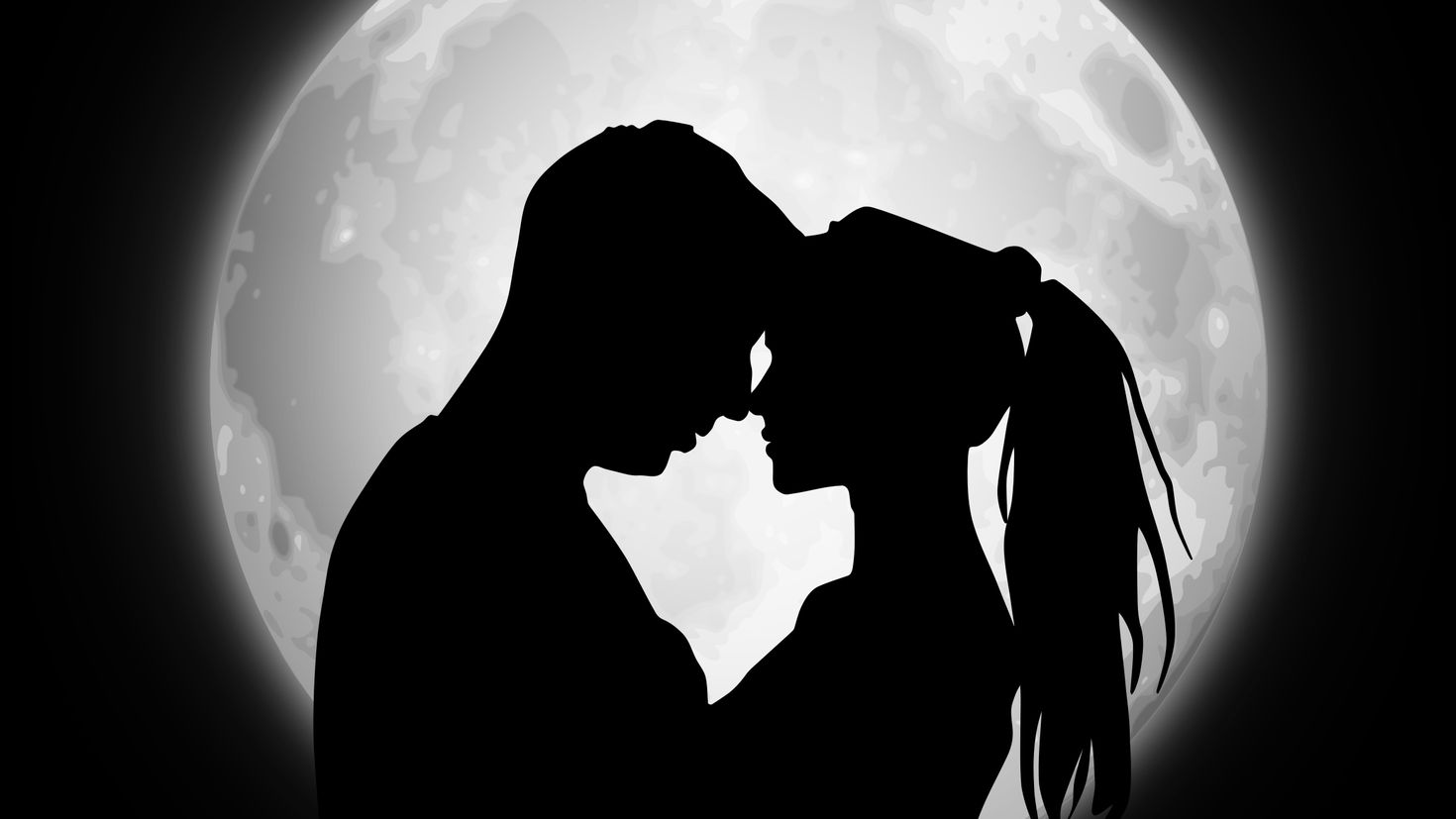 love, moon, couple, pair, silhouettes Free Background.