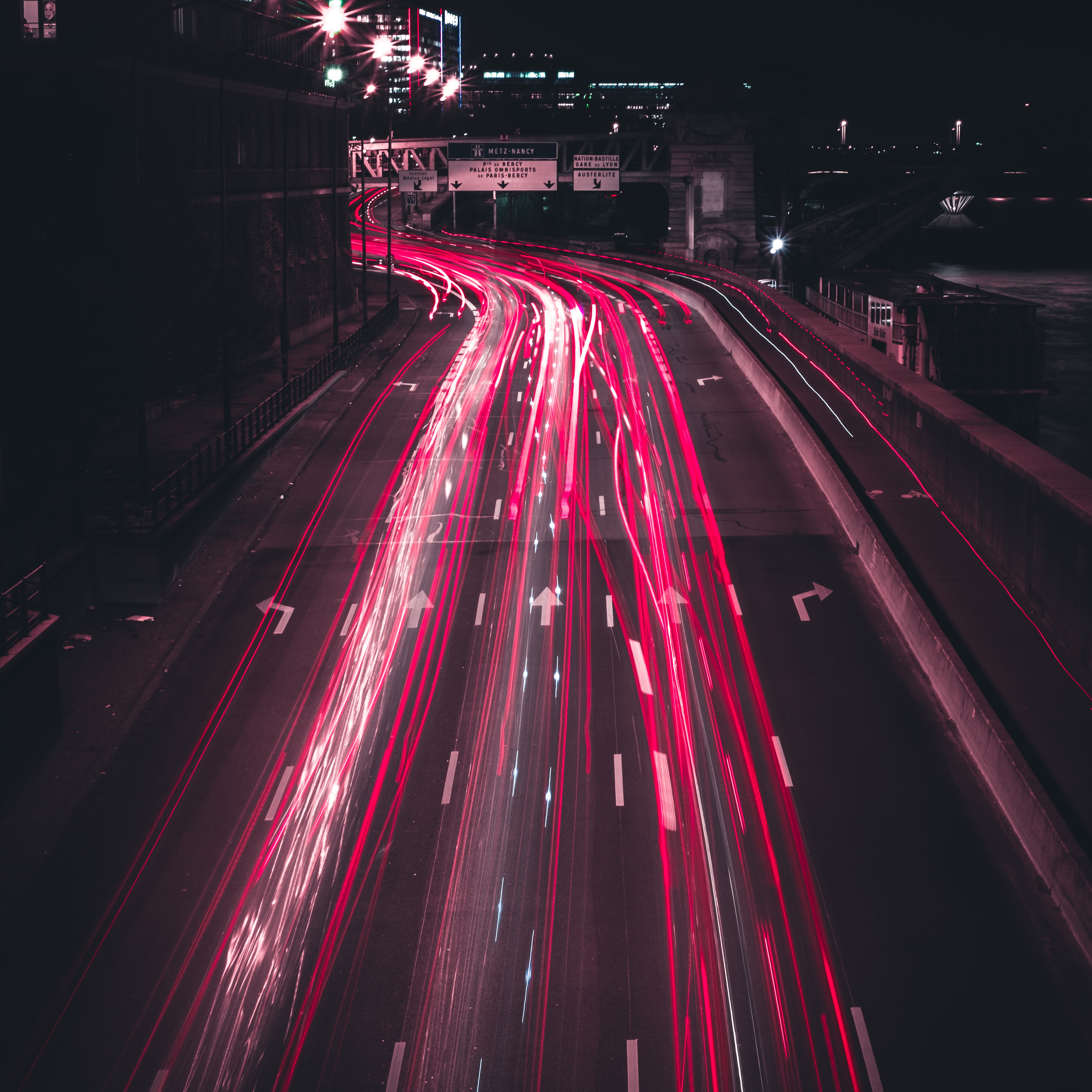 cities, road, traffic, movement, night city, long-term exposure, direction iphone wallpaper