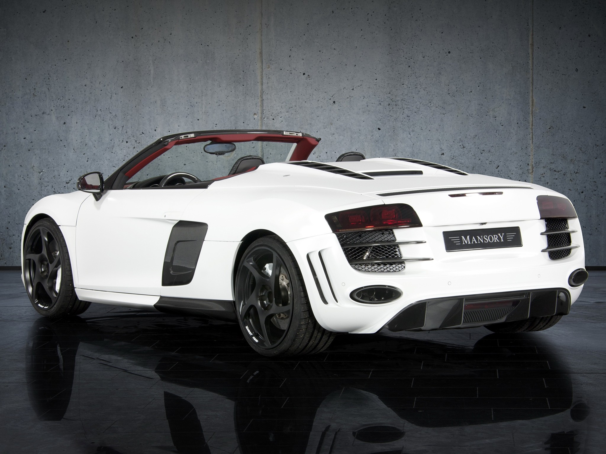 98063 download wallpaper auto, cars, white, back view, rear view, r8, mansory, spyder screensavers and pictures for free