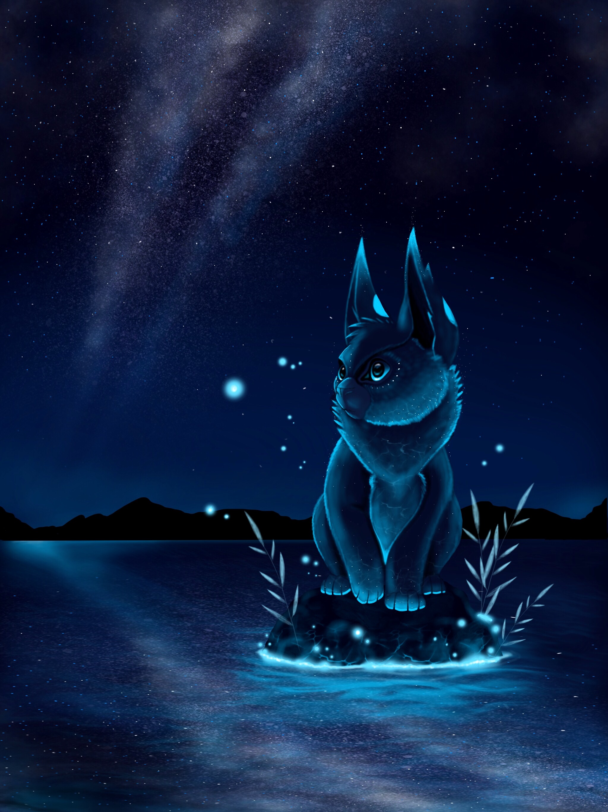 Cool Backgrounds night, art, starry sky, animal Fantastic