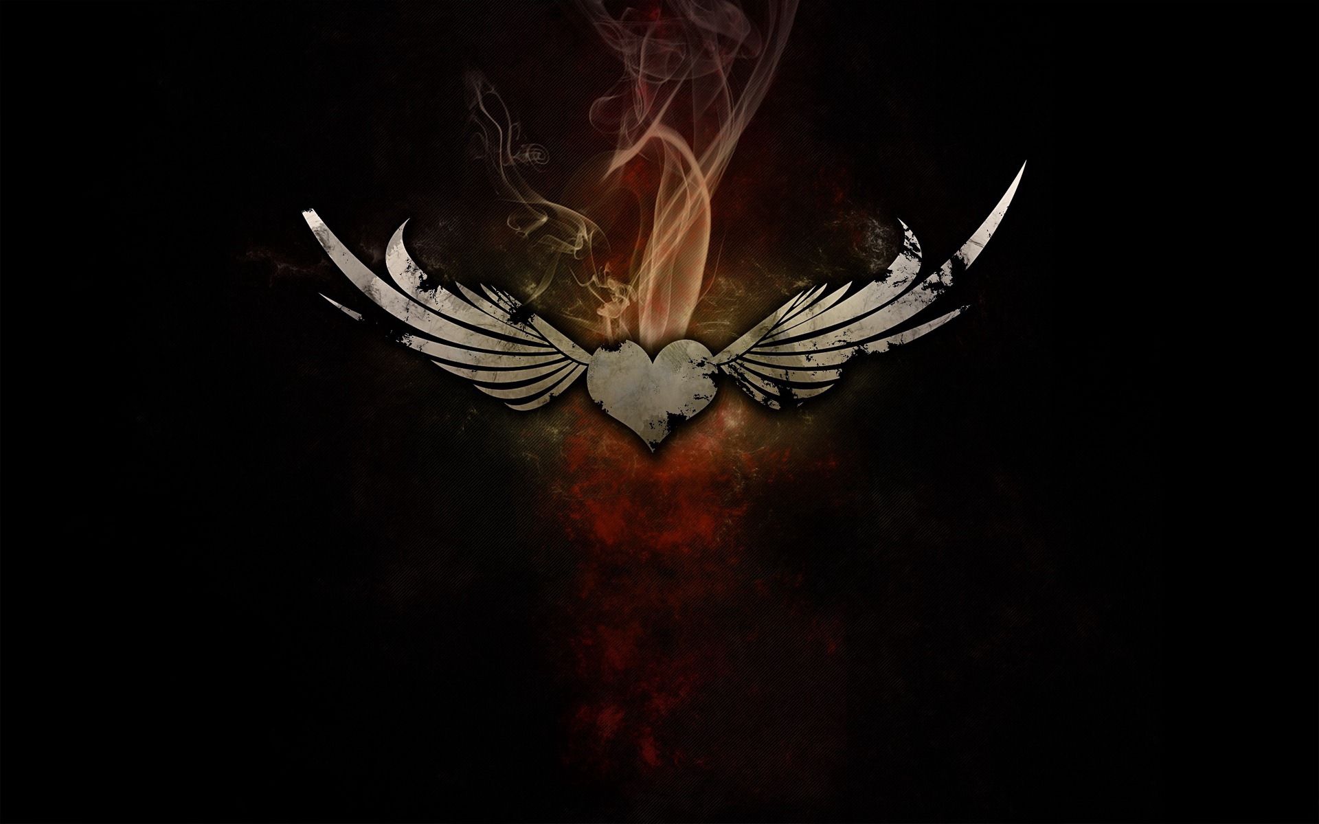 Mobile wallpaper heart, abstract, smoke, dark background, wings