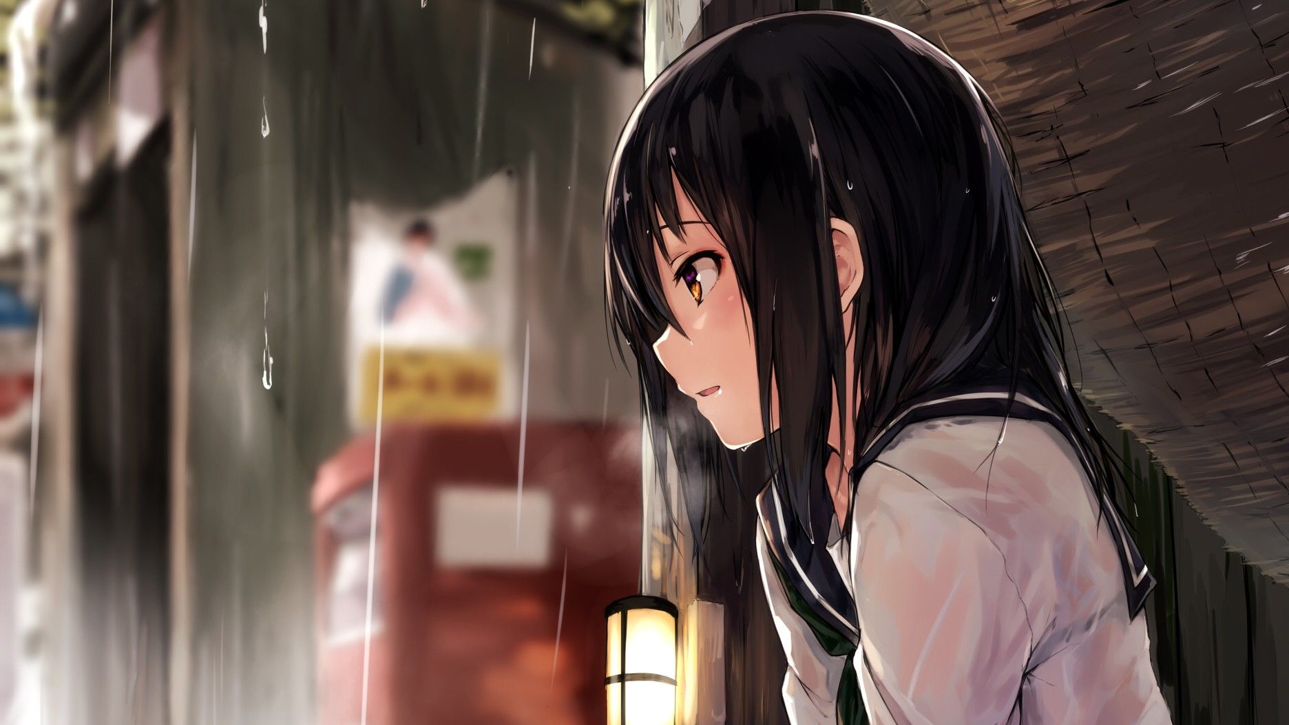 HD desktop wallpaper: Anime, Rain, Girl, School Uniform, Raindrops download  free picture #851450