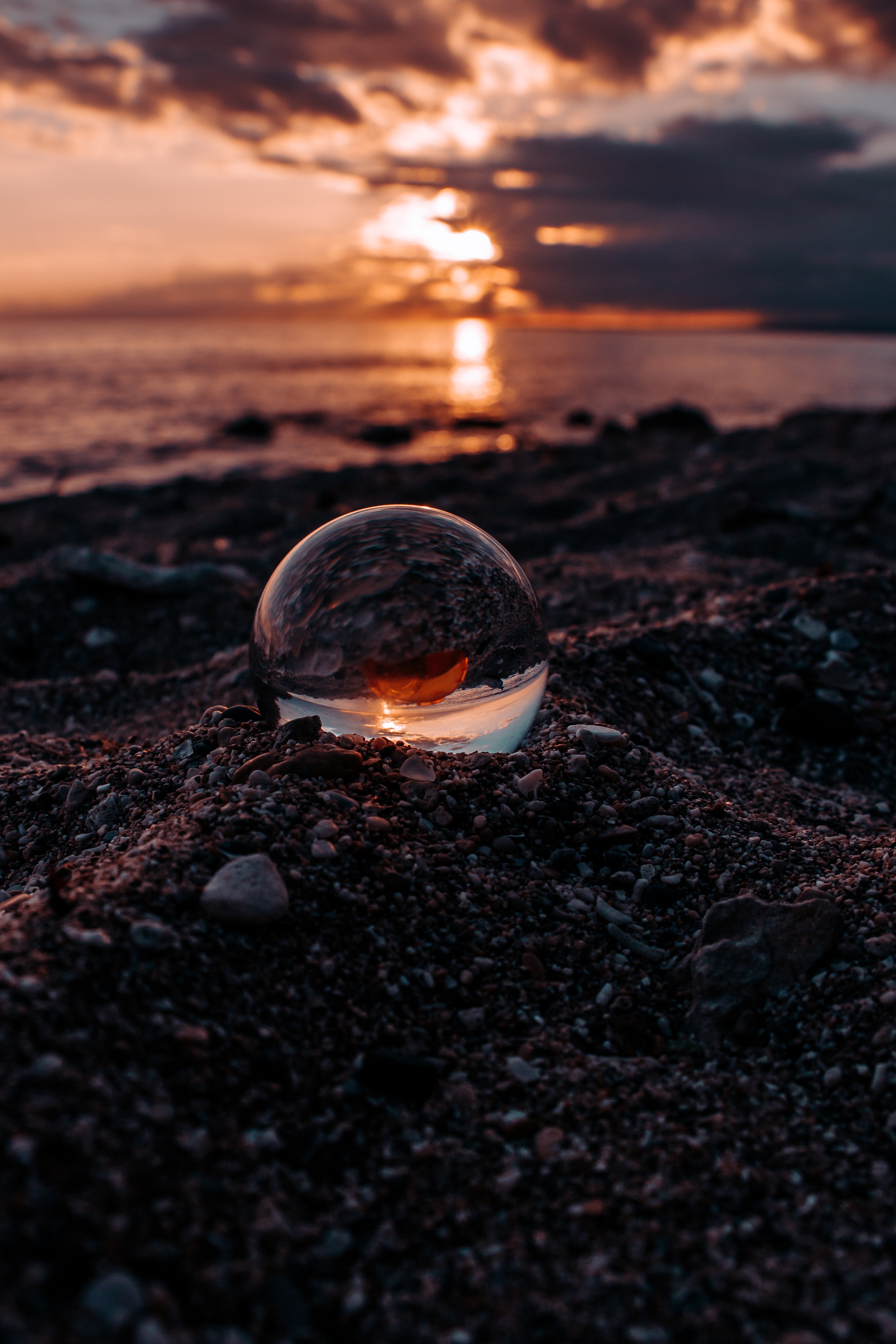 sunset, glass, macro, ball, smooth, blur 4K