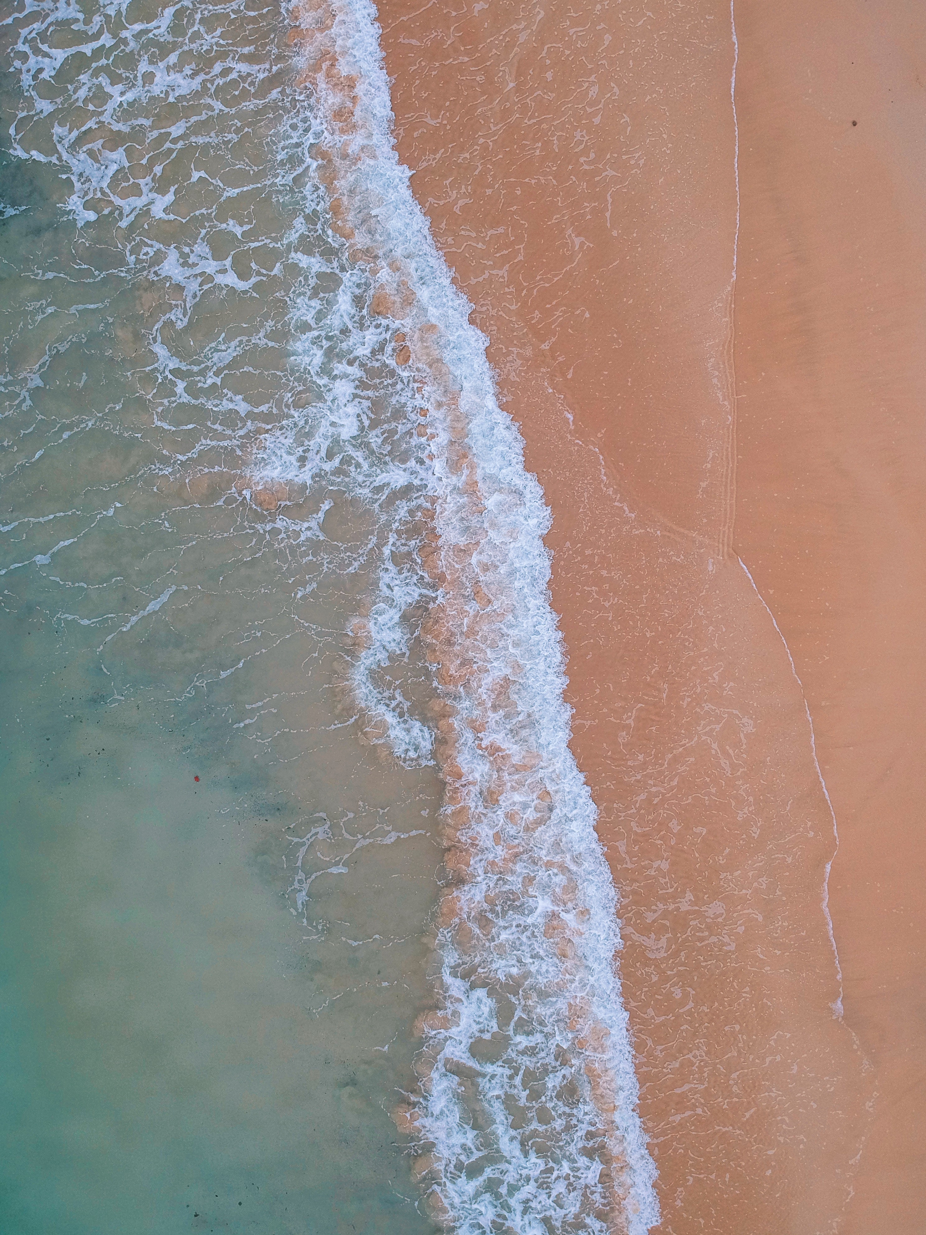 ocean, nature, water, sand, view from above, foam