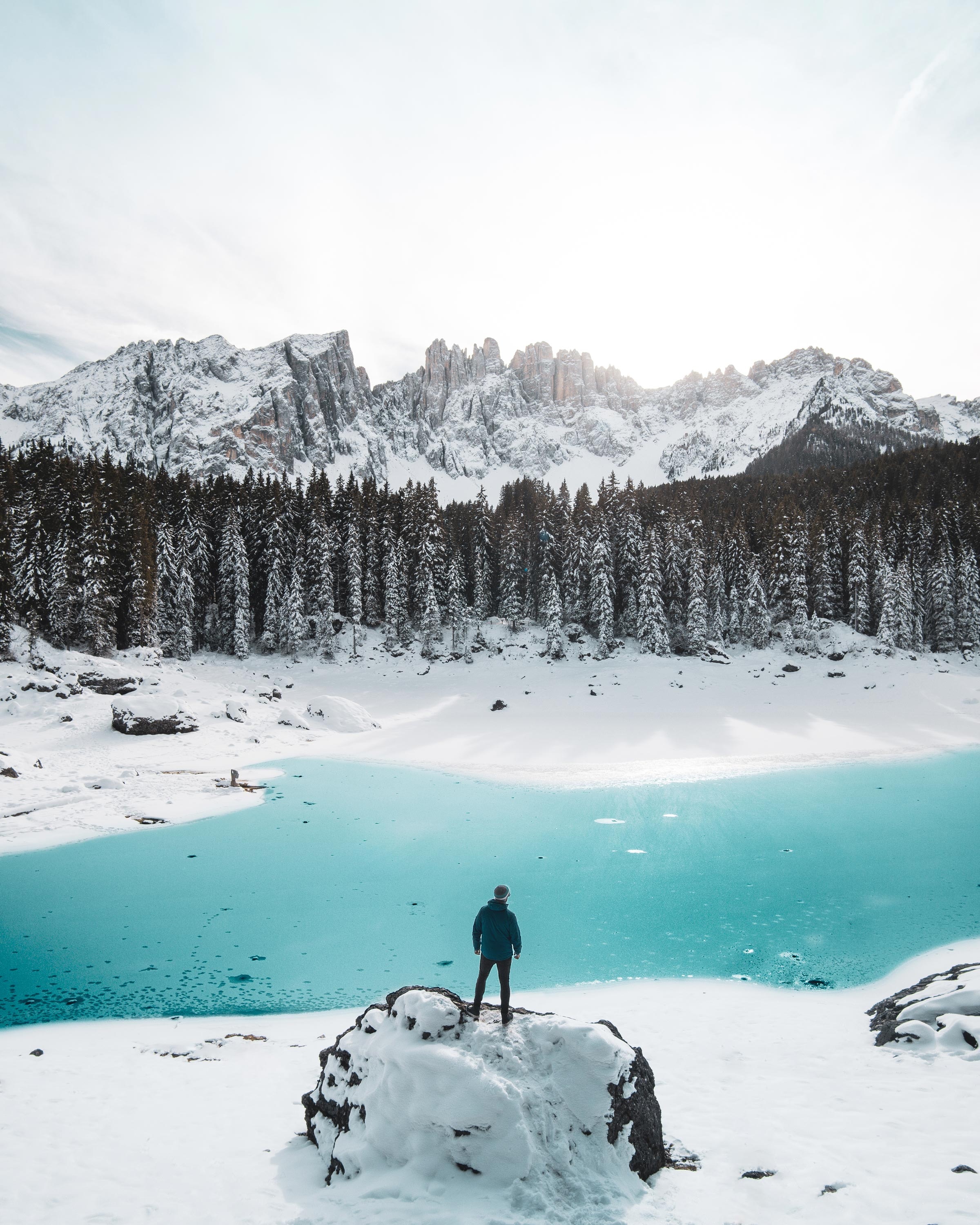 Download mobile wallpaper Snow, Winter, Nature, Mountains, Lake, Privacy, Seclusion, Human, Person, Loneliness for free.