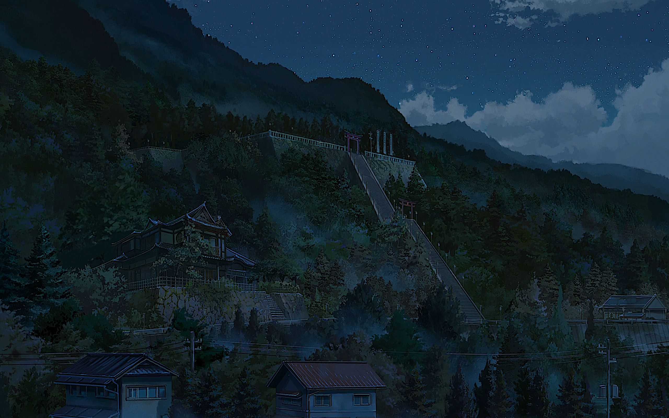 HD desktop wallpaper: Anime, Nature, Sky, Night, Mountain, Japan, Cloud,  Town, Shrine, Your Name download free picture #1537995