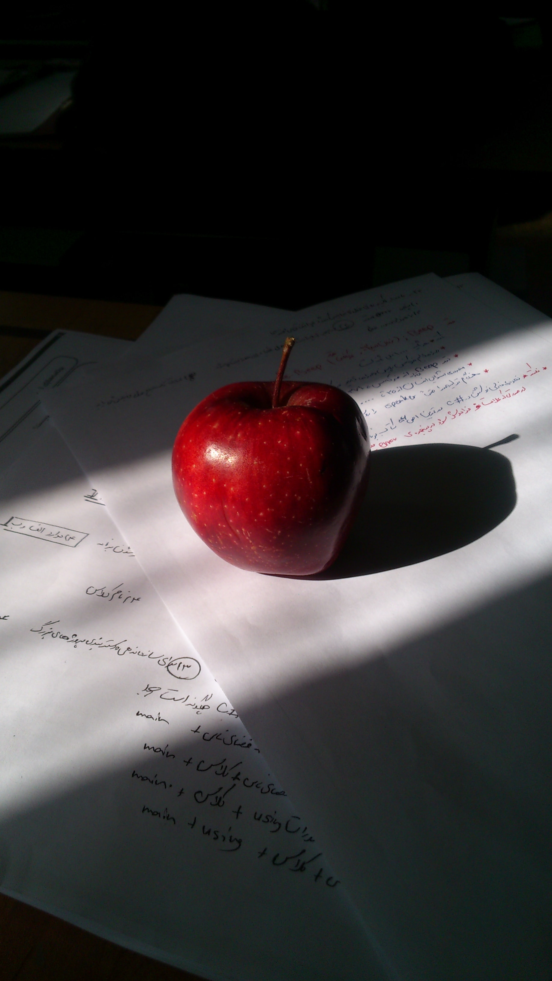 apple, food, red, fruit, paper, notes