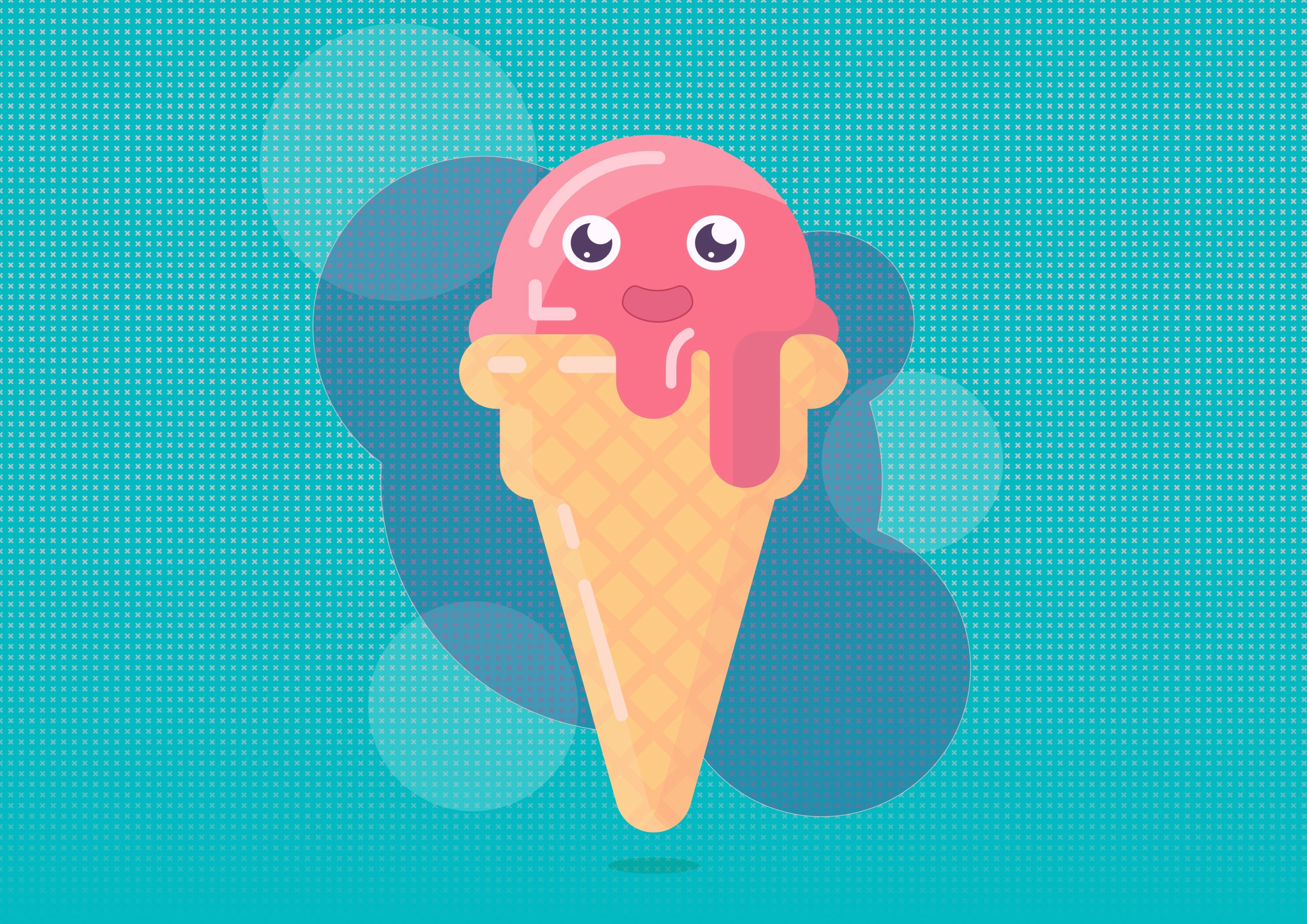 pink, funny, vector, ice cream, face, melting, horn, shoehorn