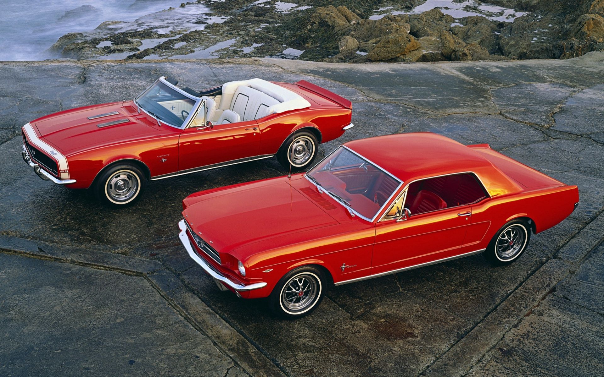 Handy-Wallpaper Cars, 1967, Ford Mustang, Cabrio, Muskelautos, Muscle Cars, 1964, Hardtop-Coupé, Chevrolet Camaro Ss kostenlos herunterladen.