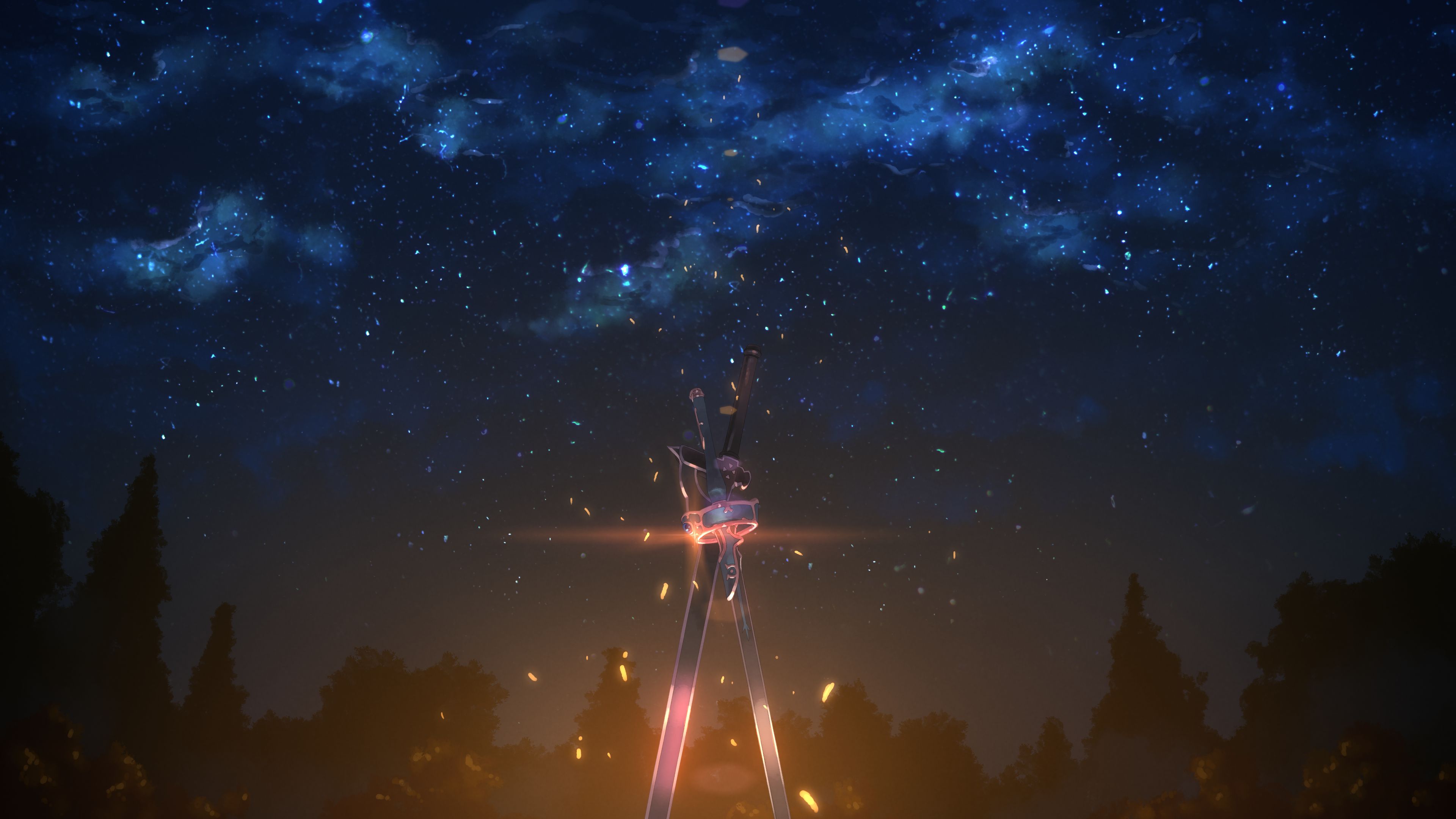 Download mobile wallpaper Night, Starry Sky, Stars, Sword, Weapon, Sword Art Online, Sky, Anime for free.