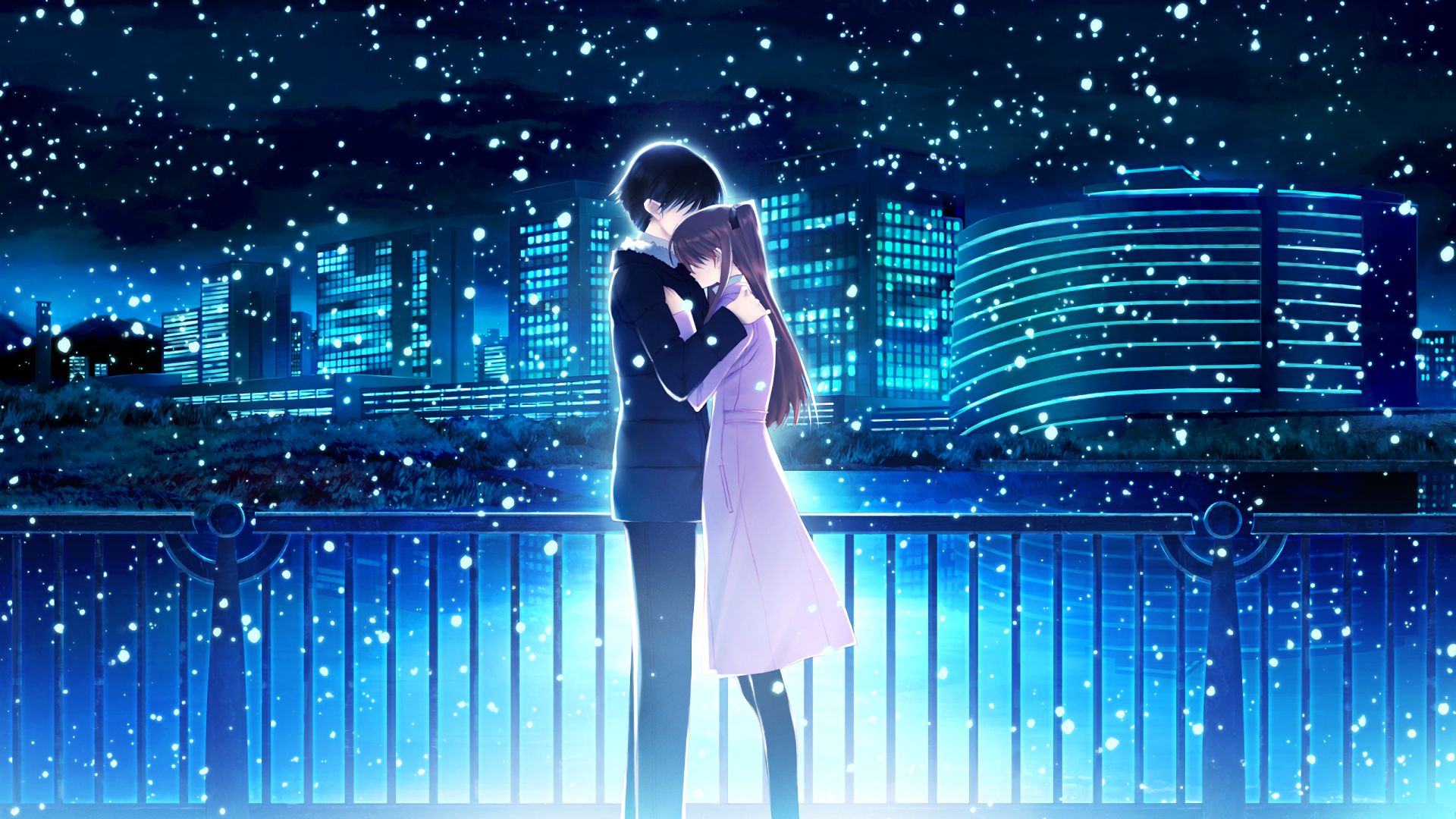Влюбленные зимой ночью аниме