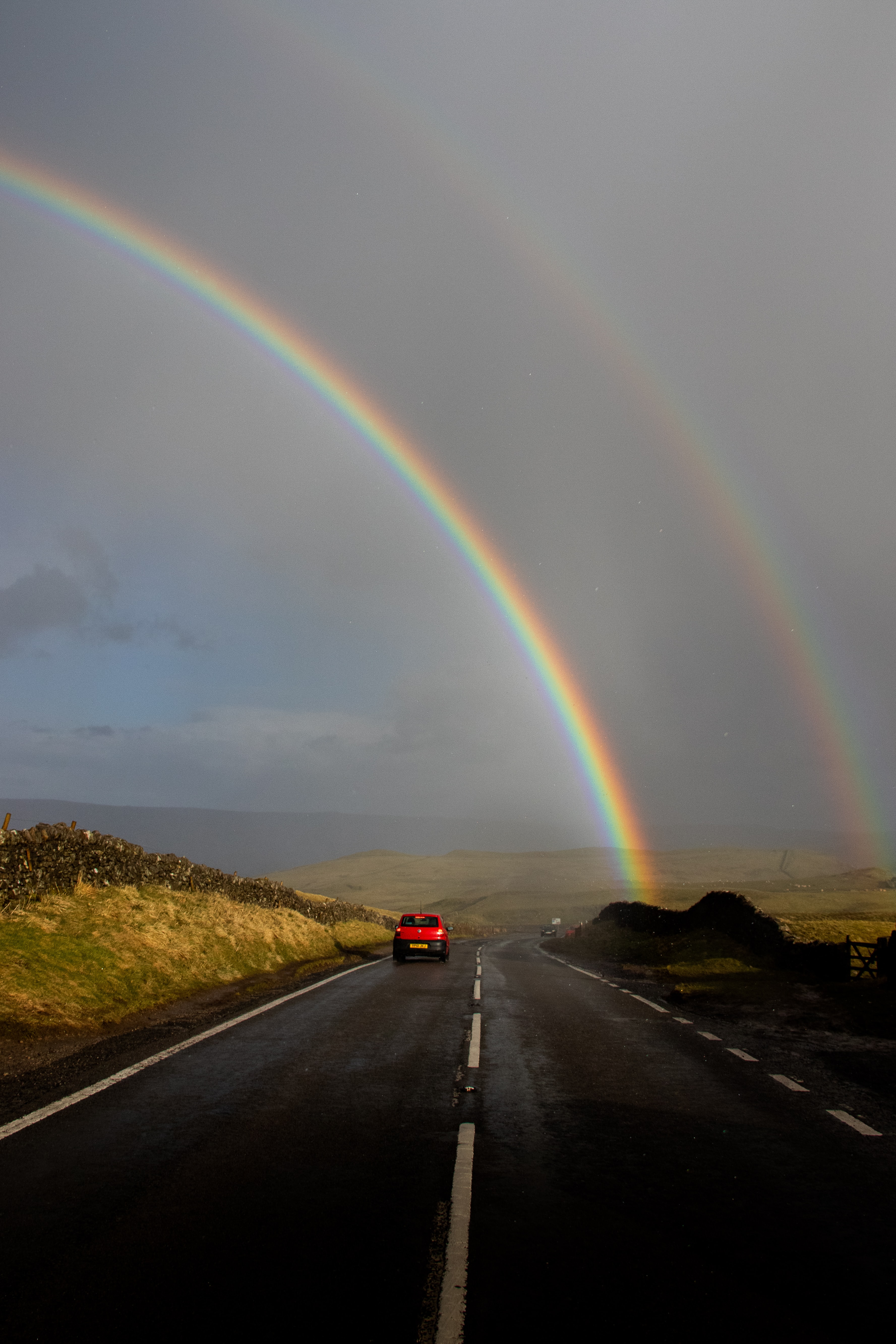 rainbow, auto, nature, london, road, dahl, distance