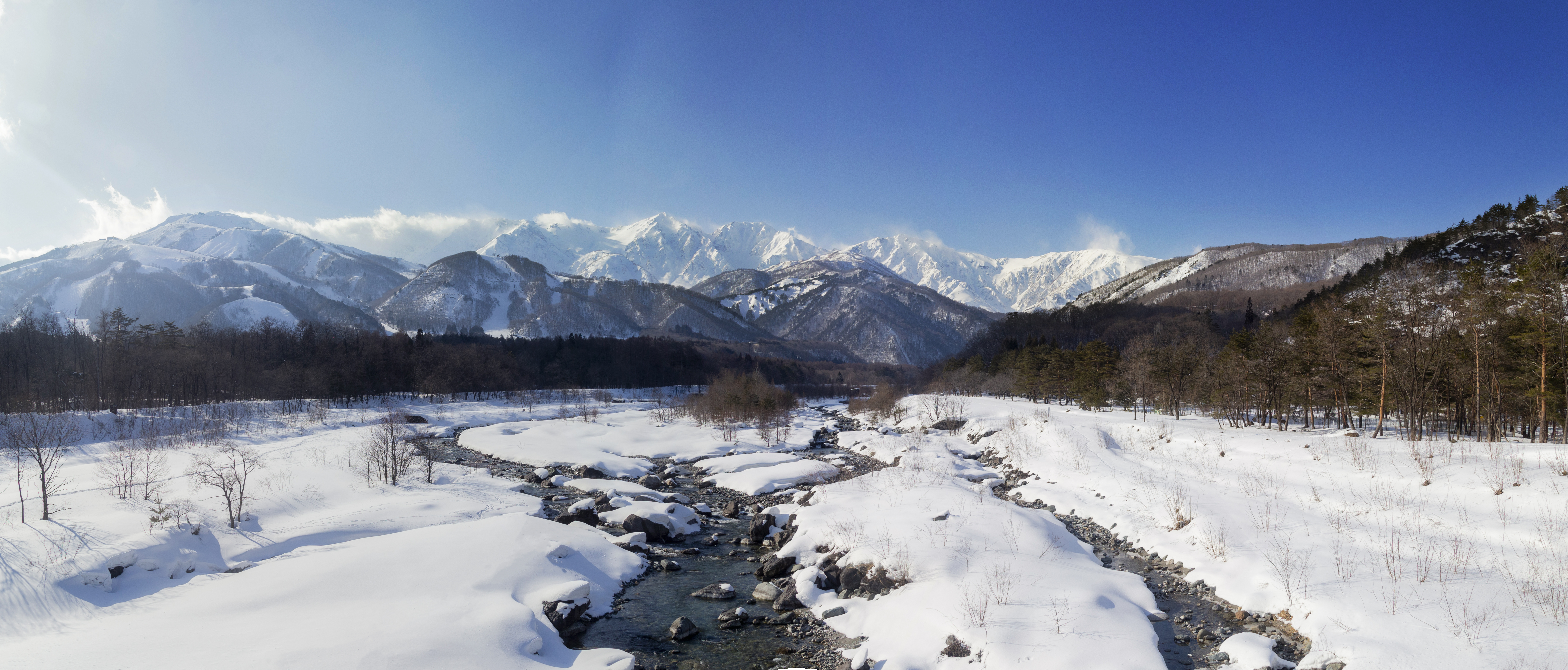Laden Sie das Landschaft, Winter, Natur, Mountains, Schnee, Bach, Brook-Bild kostenlos auf Ihren PC-Desktop herunter