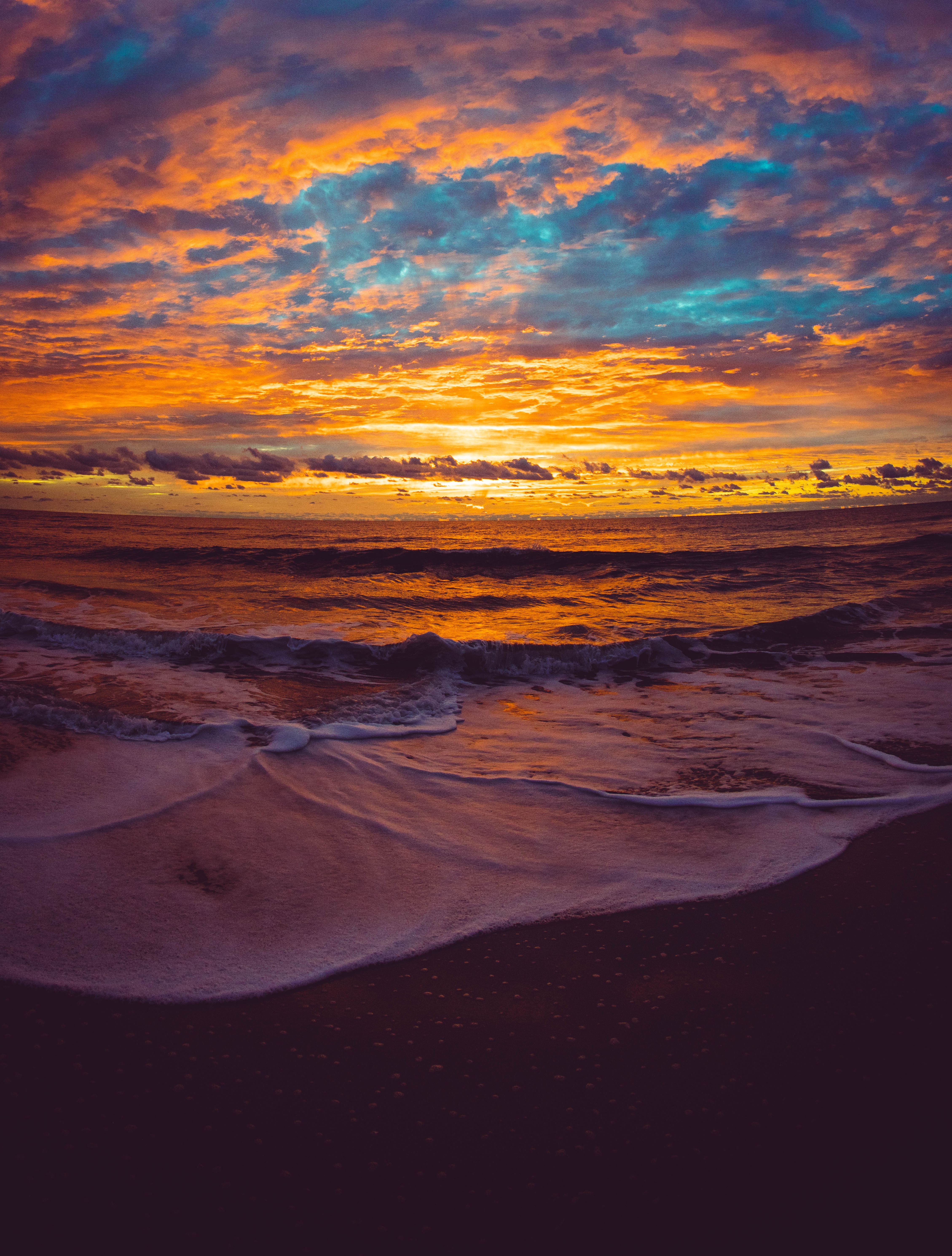 twilight, beach, nature, sea, sunset, waves, dusk HD wallpaper