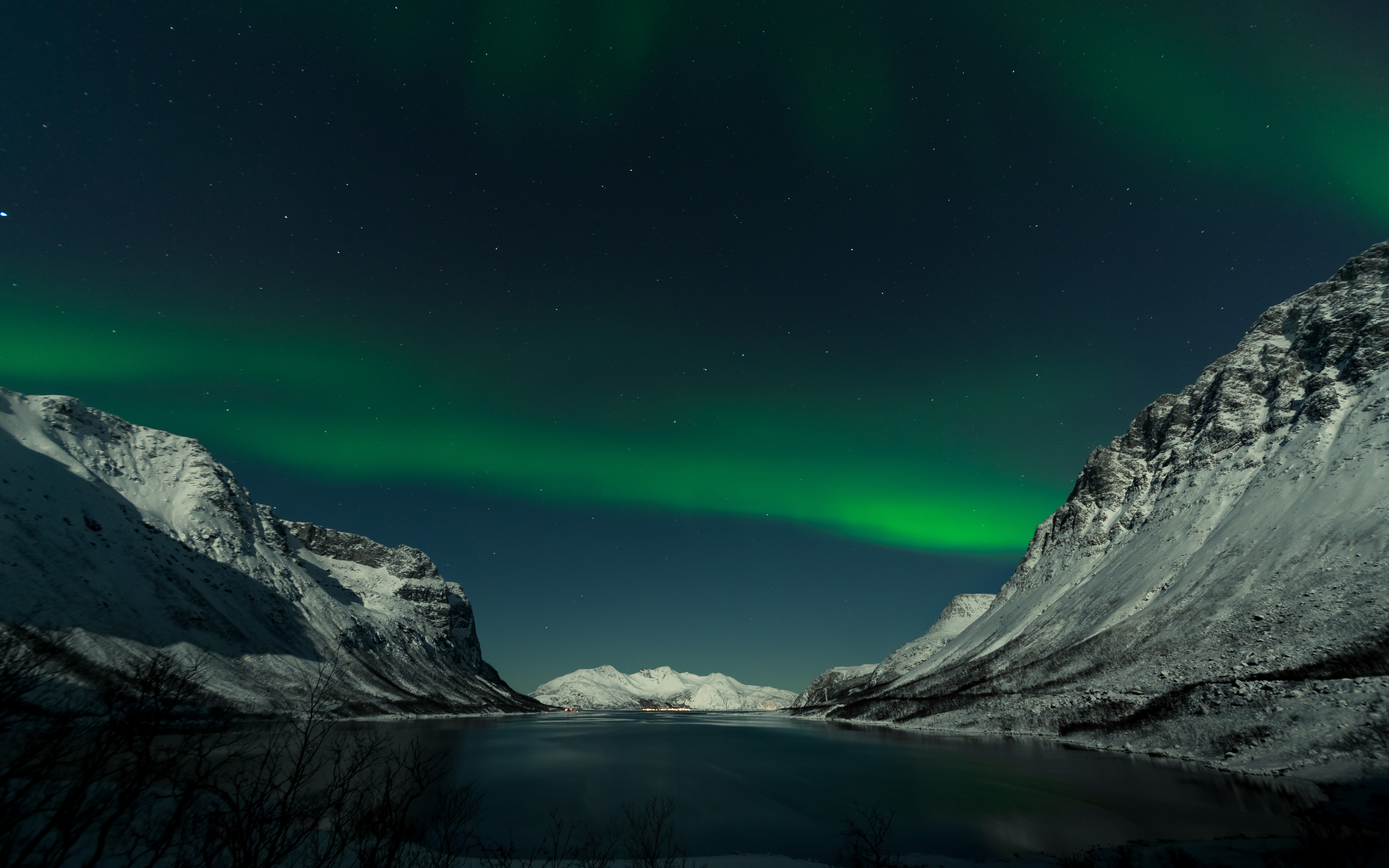 aurora borealis, landscape, nature, mountains, night, lake, northern lights HD wallpaper