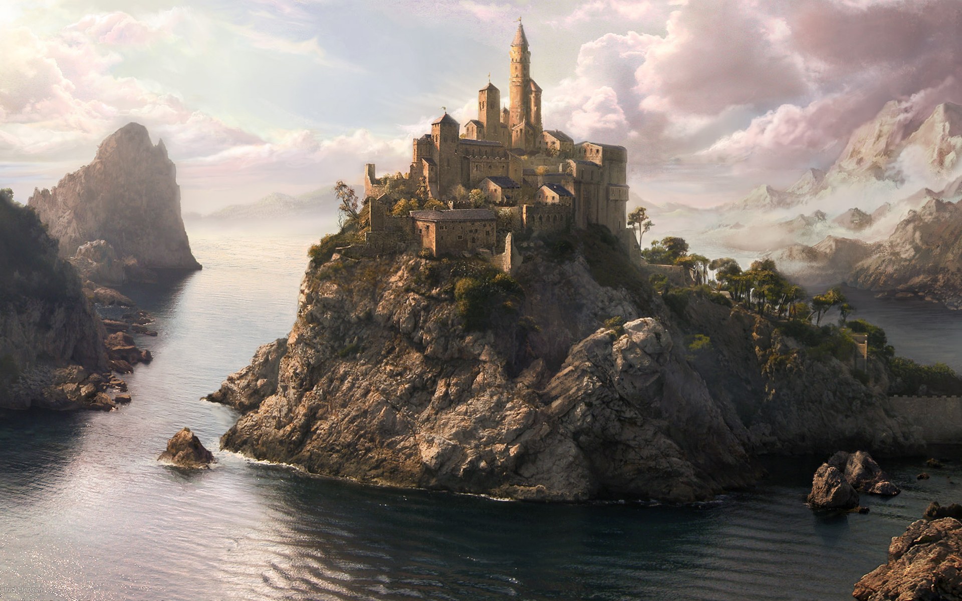 Smartphone Background castles, fantasy, sea, castle